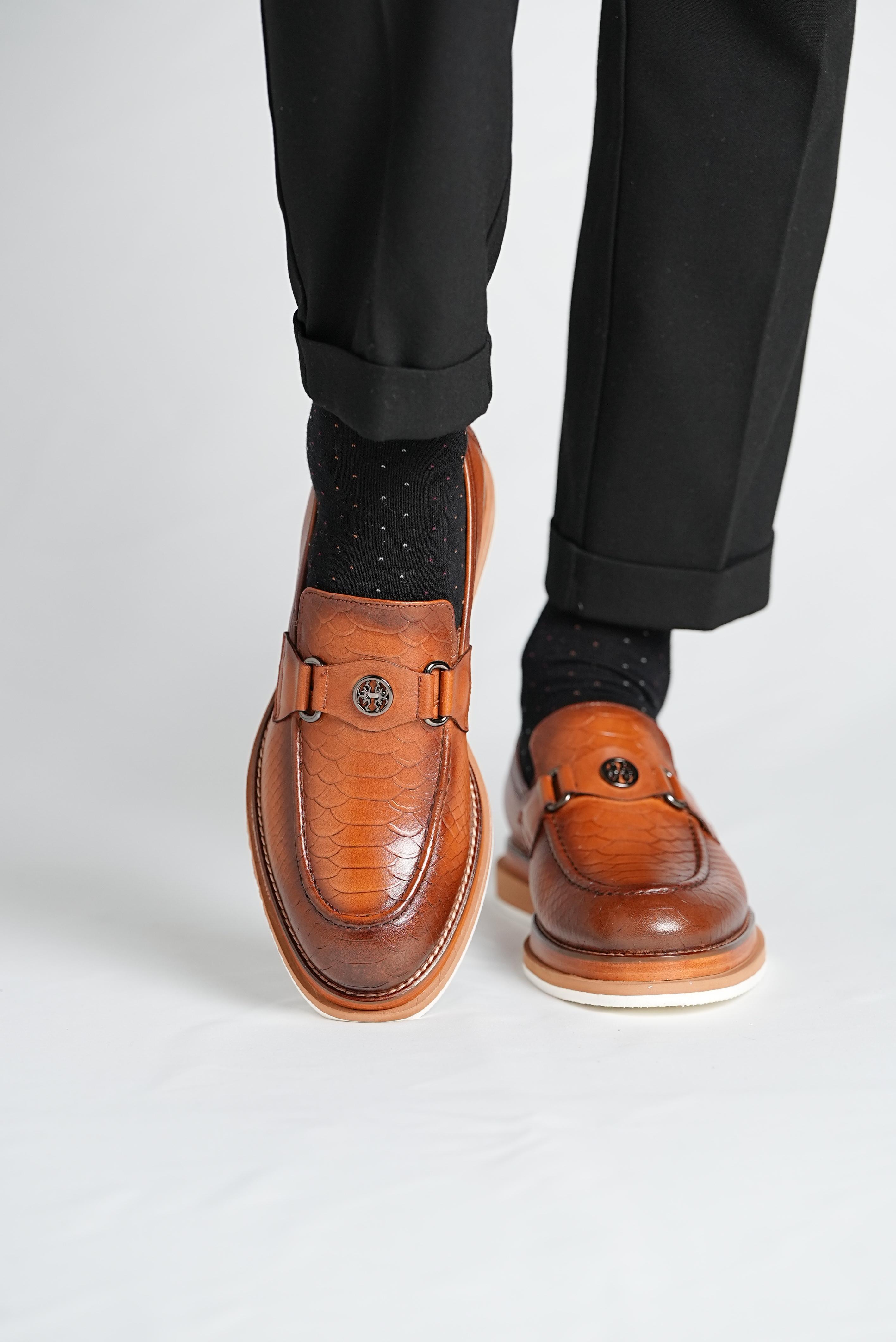 Bojoni Pineto Light Brown Croco Pattern Loafer  Shoes