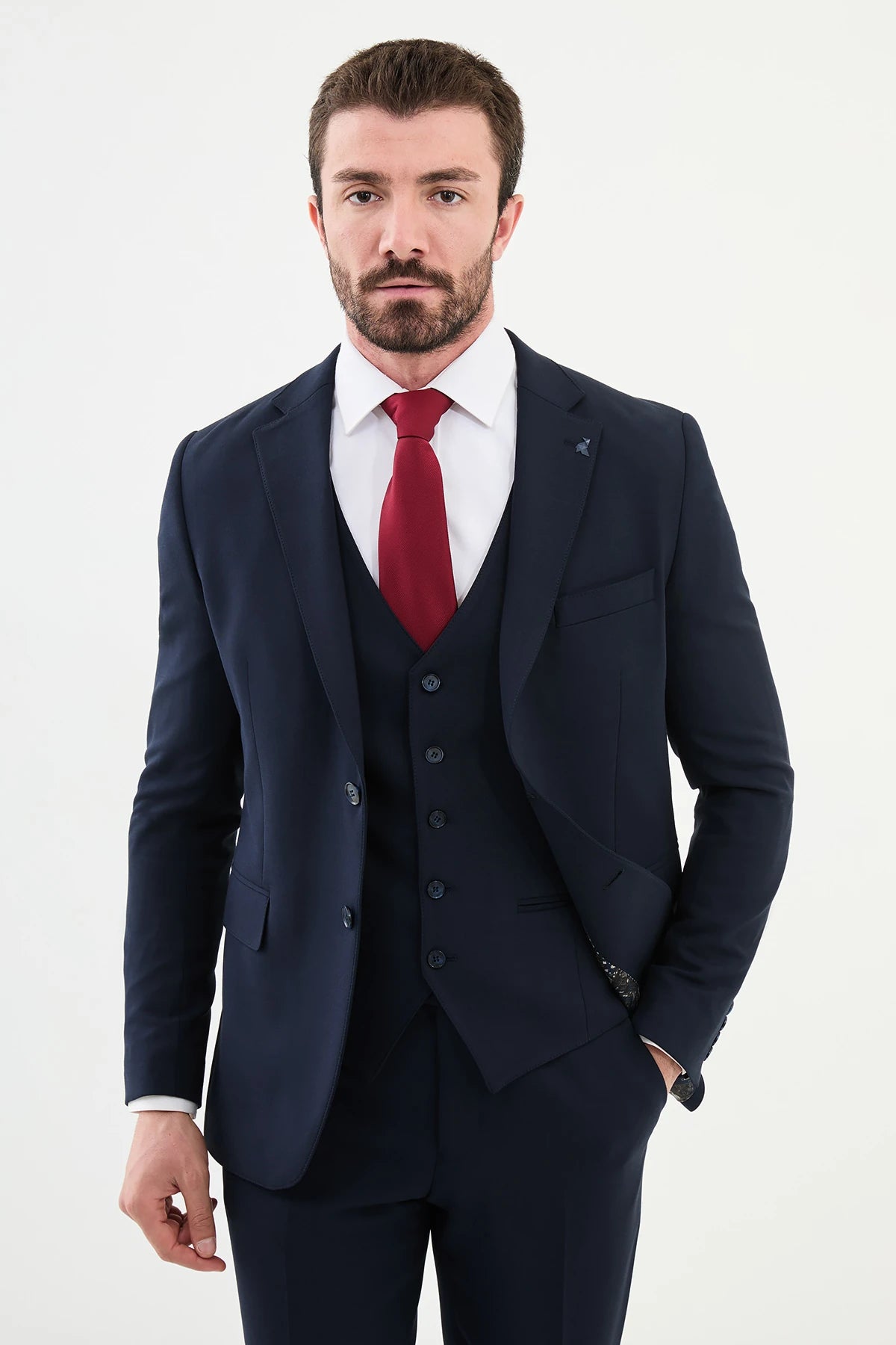 Bojoni Chicago Slim Fit Navy Blue Wool Suit