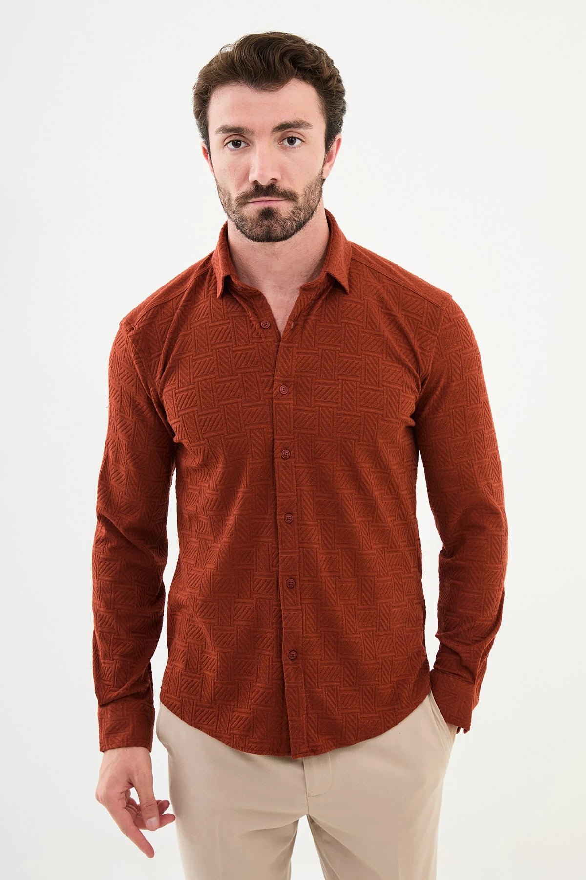 Bojoni Capena Long Sleeve Slim Fit Tile Shirt