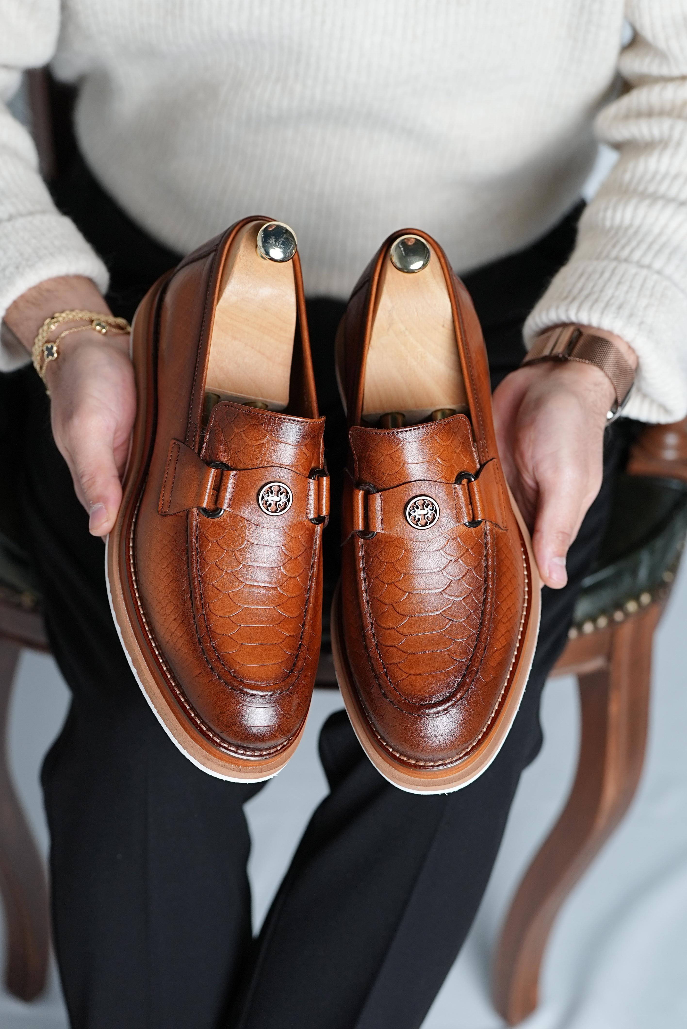 Bojoni Pineto Light Brown Croco Pattern Loafer  Shoes