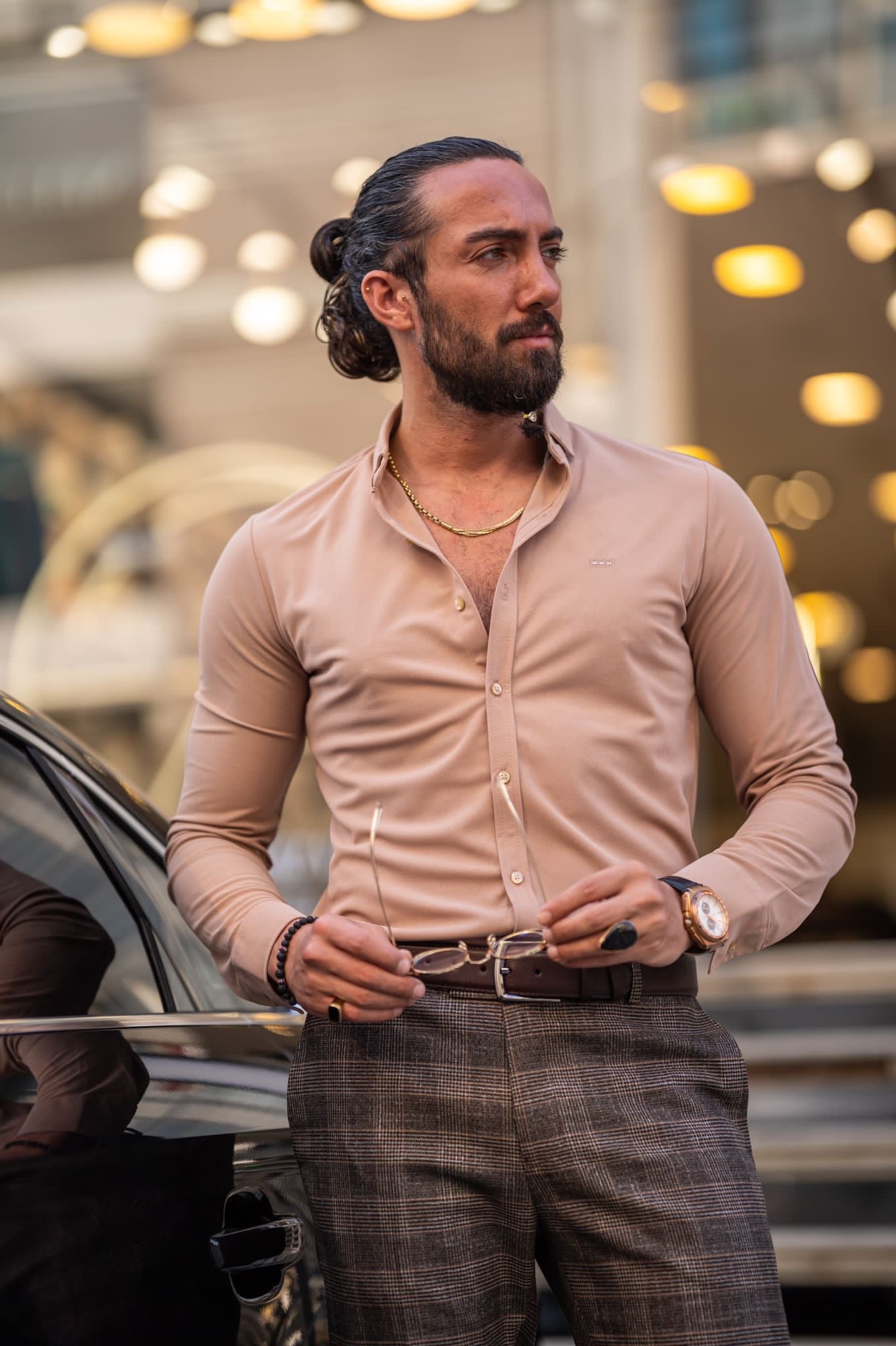 Bojoni Milford Beige Slim Fit Textured Cotton Shirt