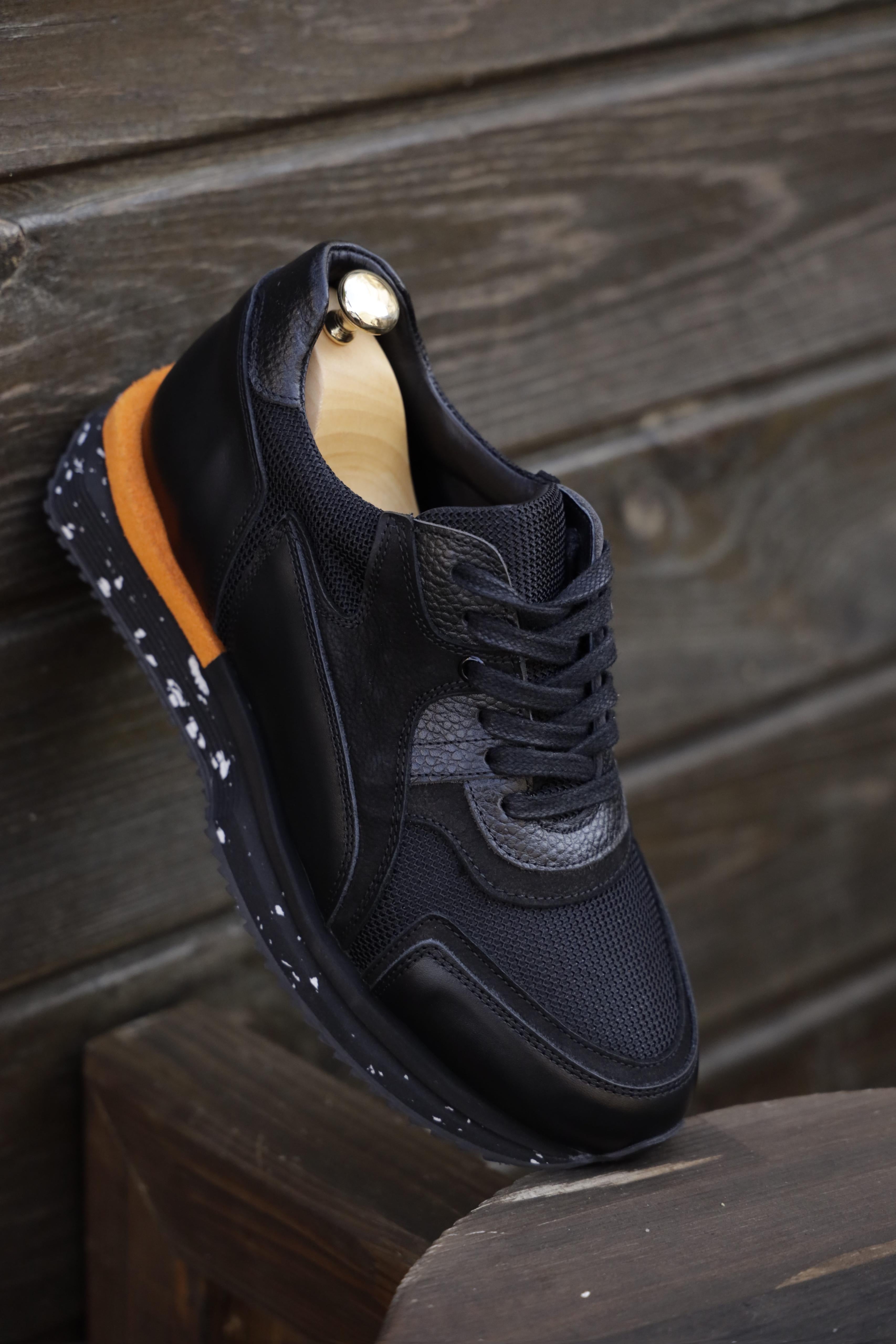 Bojoni Pineto Black Orange Striped  Shoes