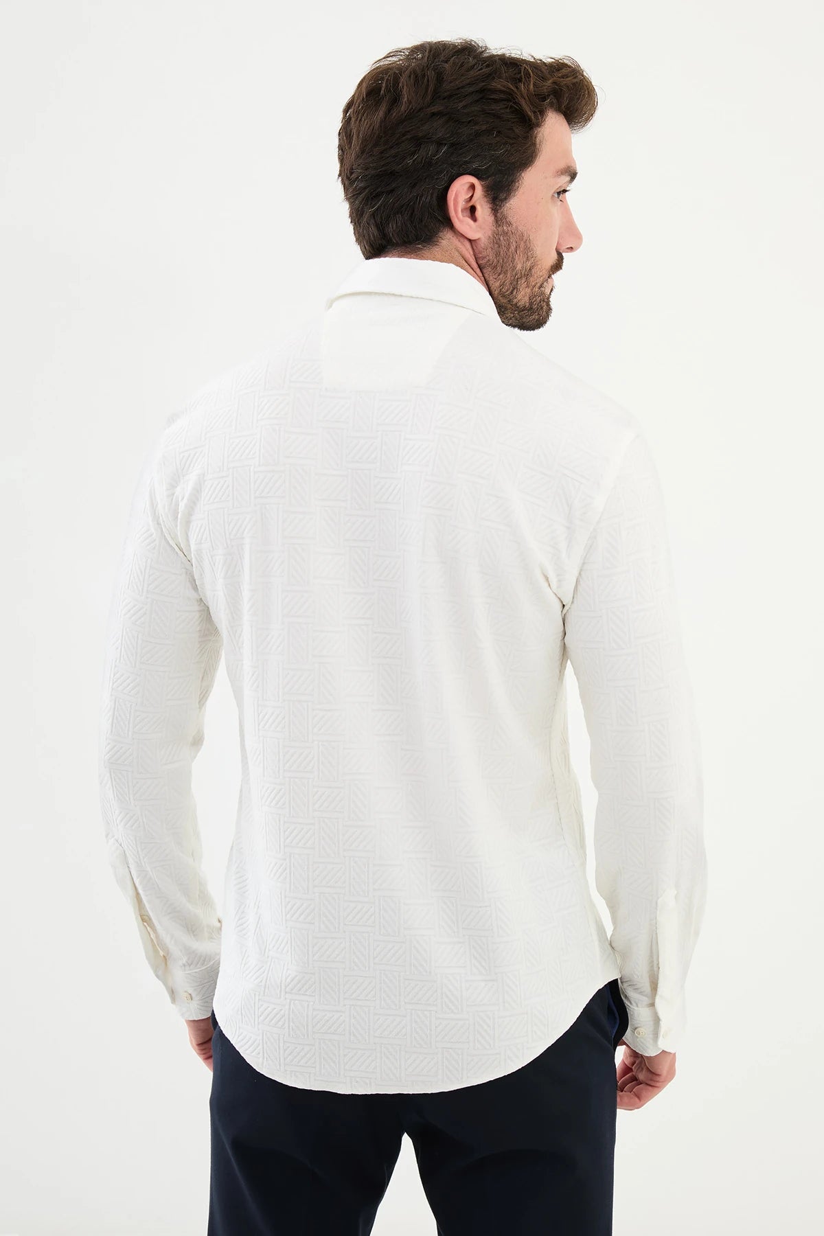 Bojoni Capena Long Sleeve Slim Fit Ecru Shirt