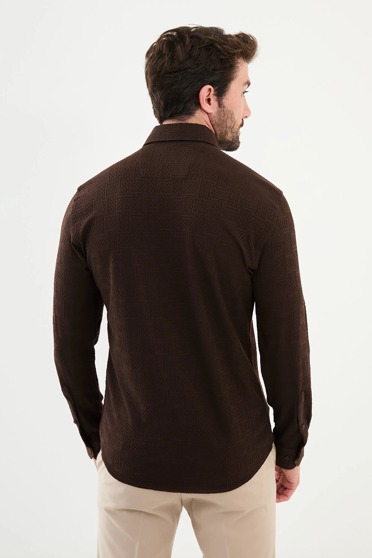 Bojoni Capena Long Sleeve Slim Fit Brown Shirt