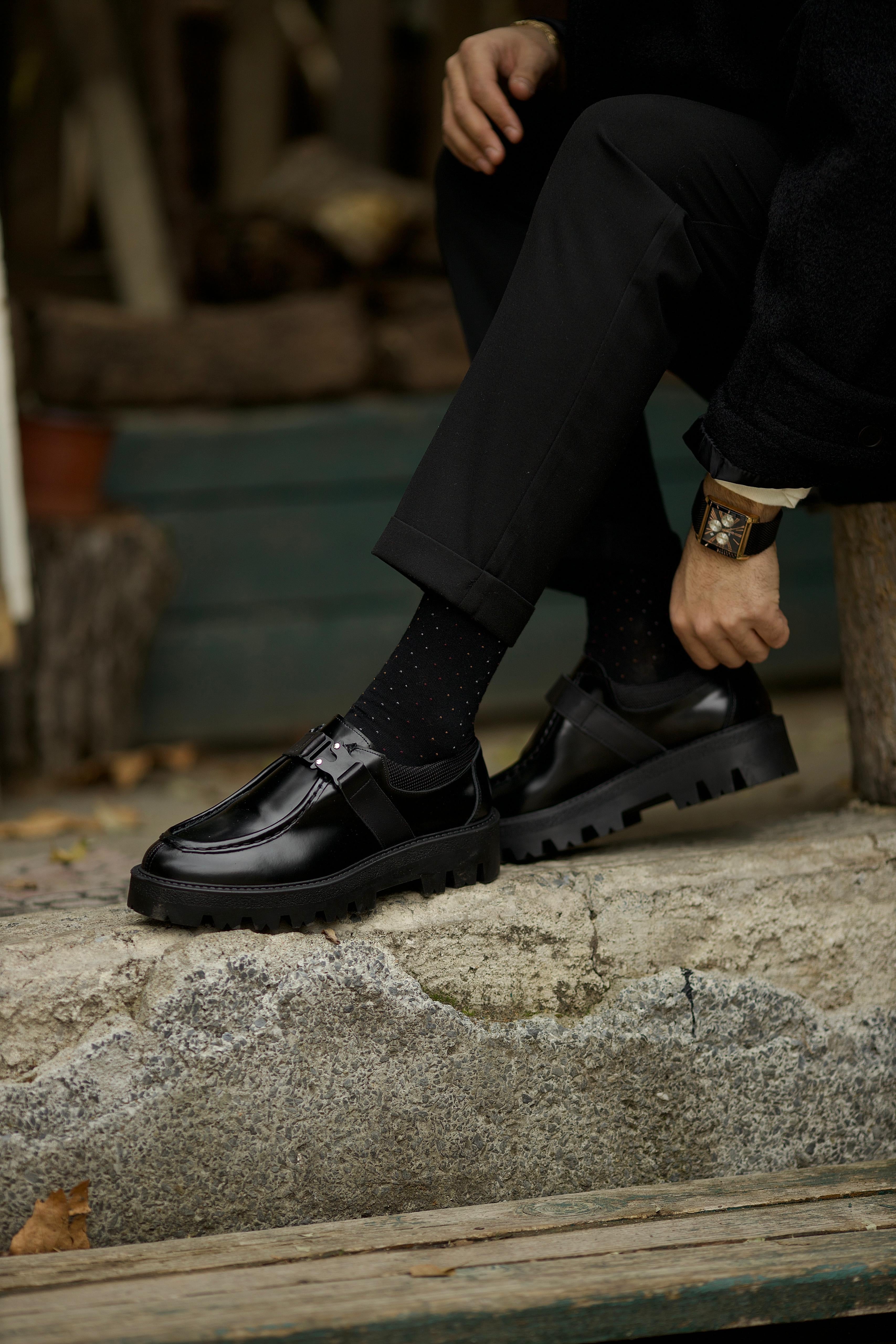 Bojoni Levante Black Leather Loafer Shoes