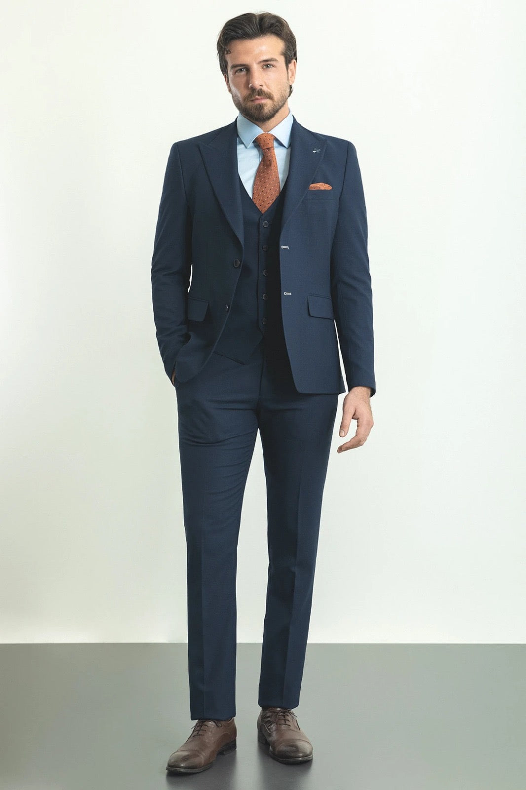 Bojoni Mayfair Classic Slim Fit Navy Blue Wool Suit