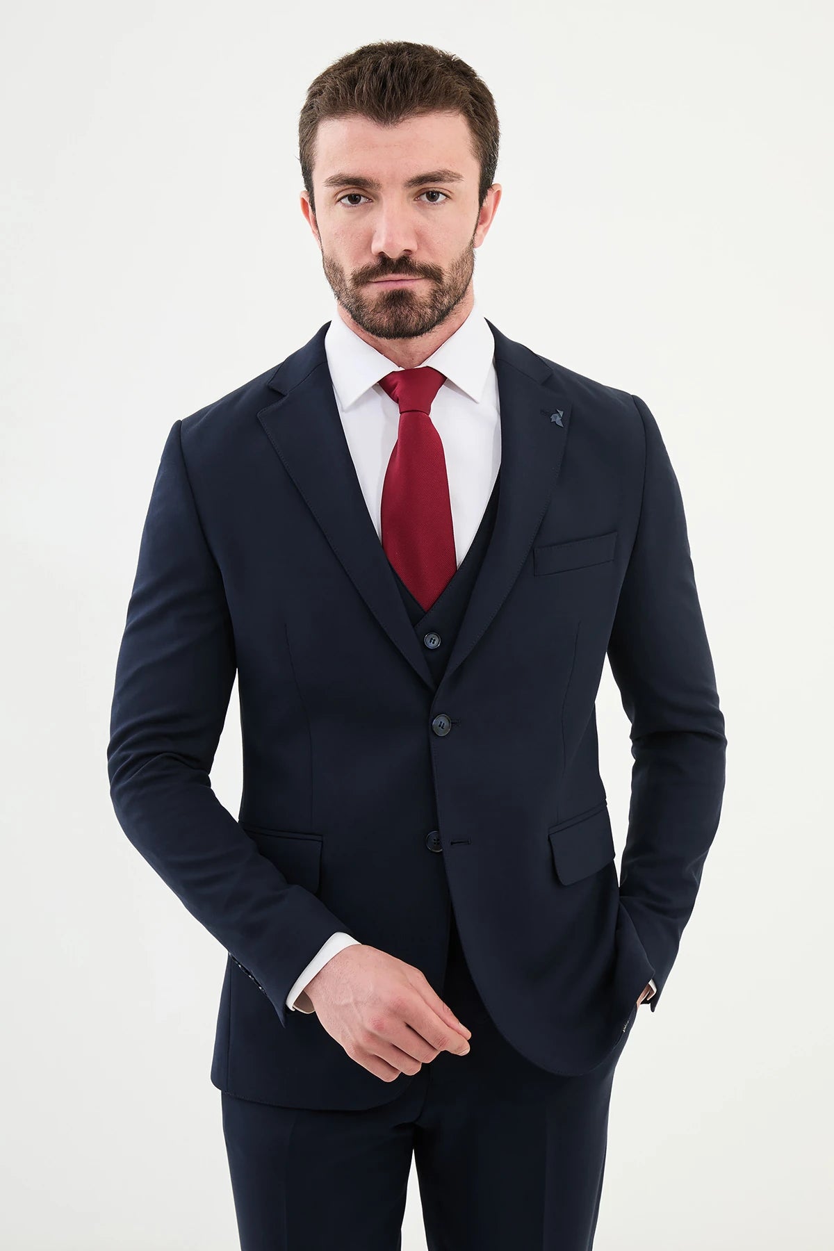 Bojoni Chicago Slim Fit Navy Blue Wool Suit