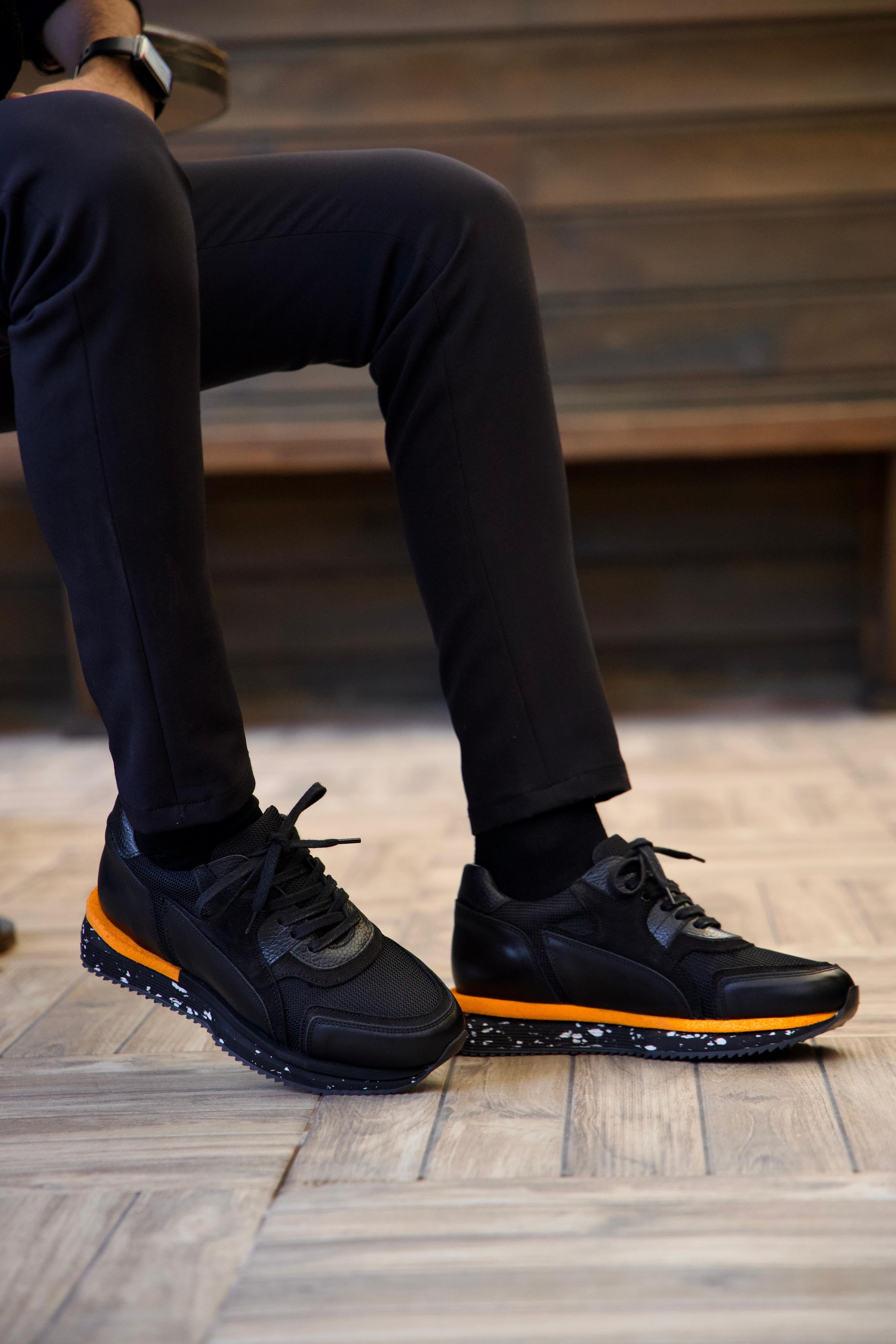 Bojoni Pineto Black Orange Striped  Shoes