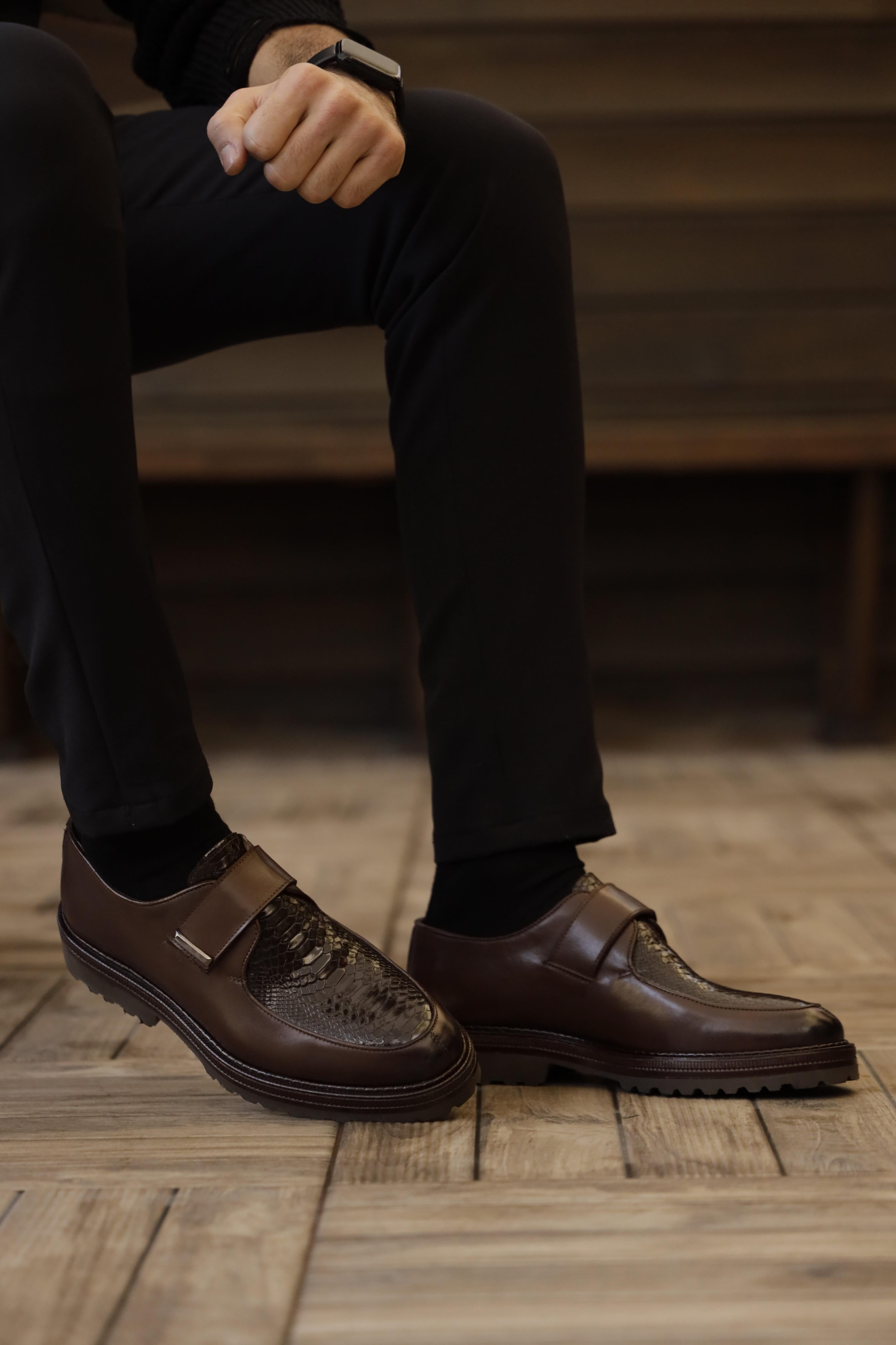 Bojoni Omaha Leather Dark Brown Croco Pattern Shoes