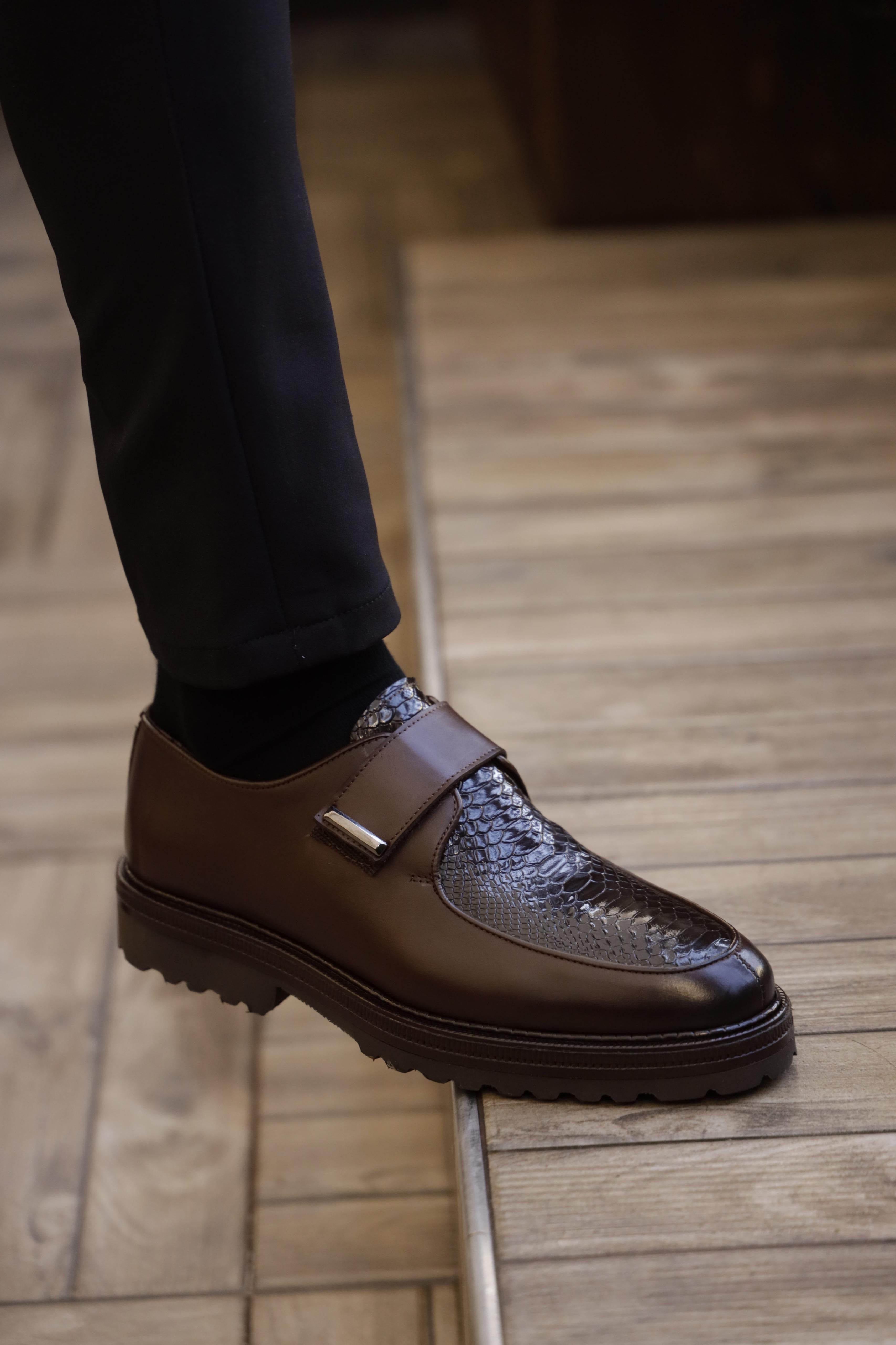 Bojoni Omaha Leather Dark Brown Croco Pattern Shoes