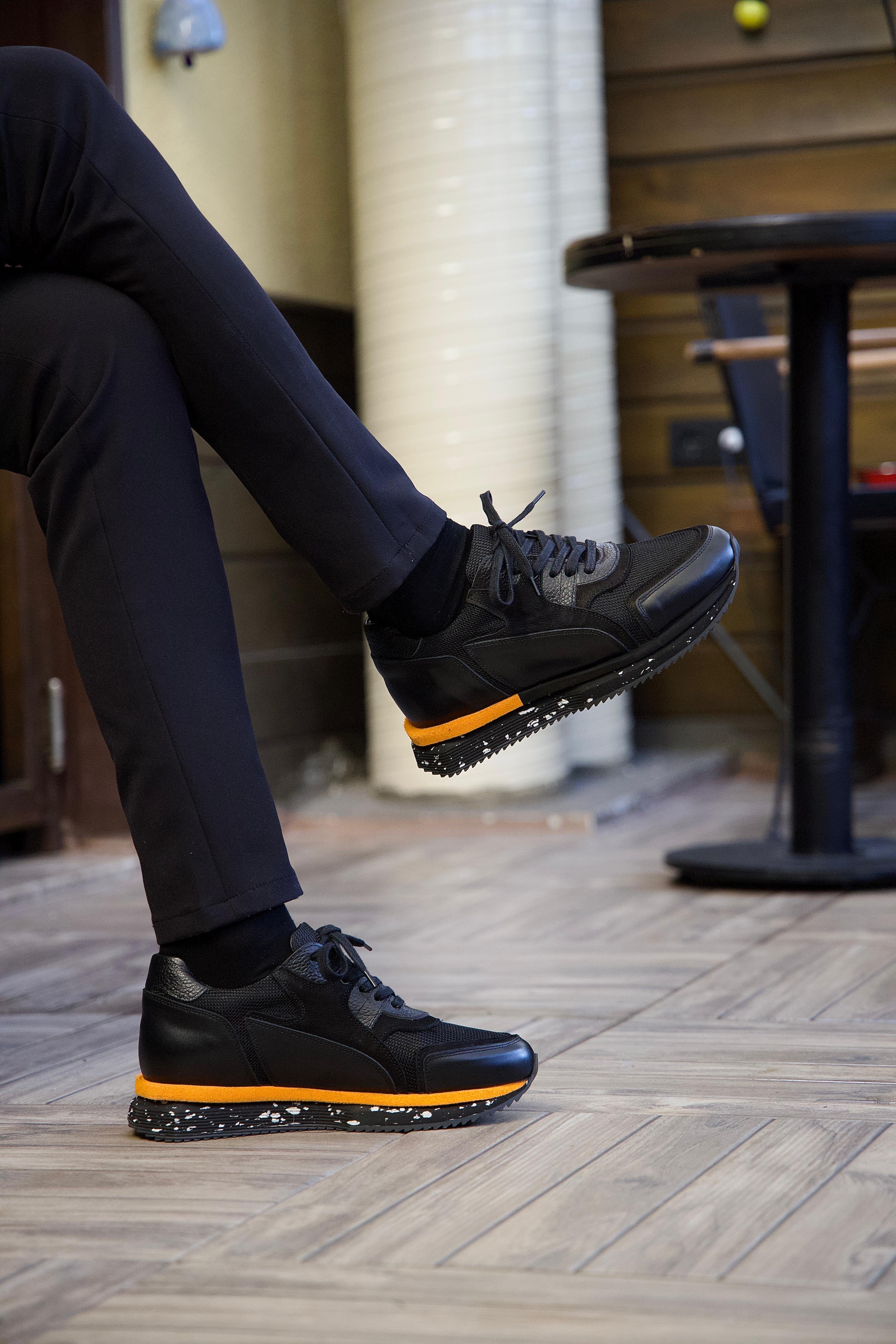 Bojoni Pineto Black Orange Striped  Shoes