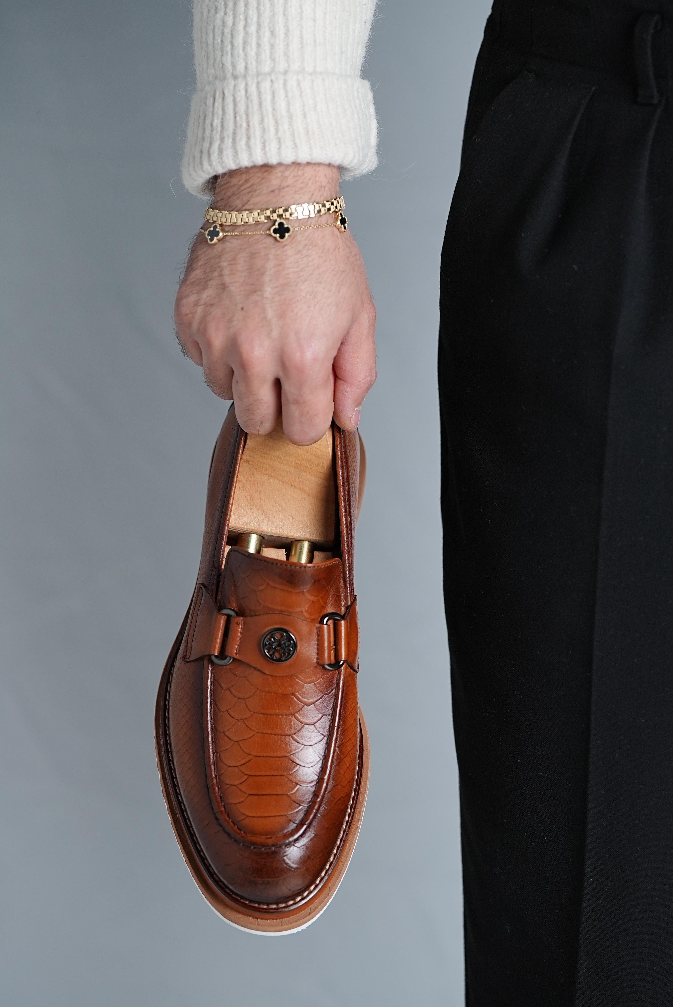 Bojoni Pineto Light Brown Croco Pattern Loafer  Shoes