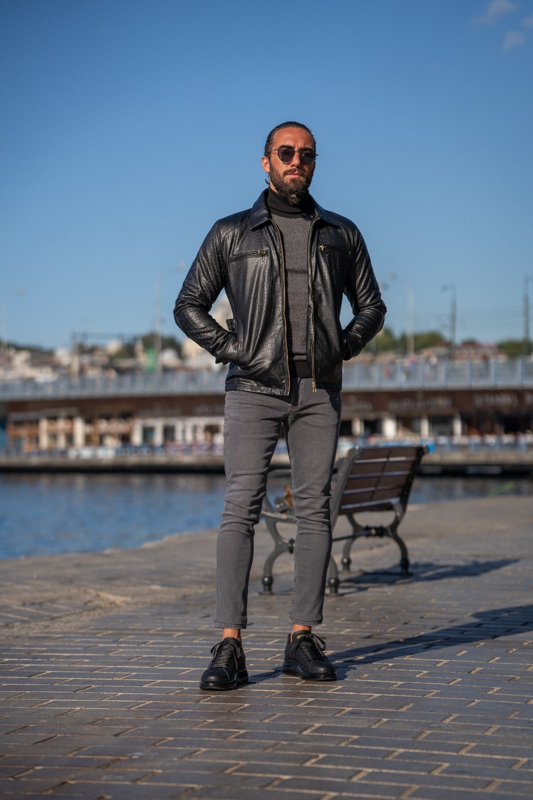 Bojoni Matera Slim Fit Leather Crocodile Style Jacket