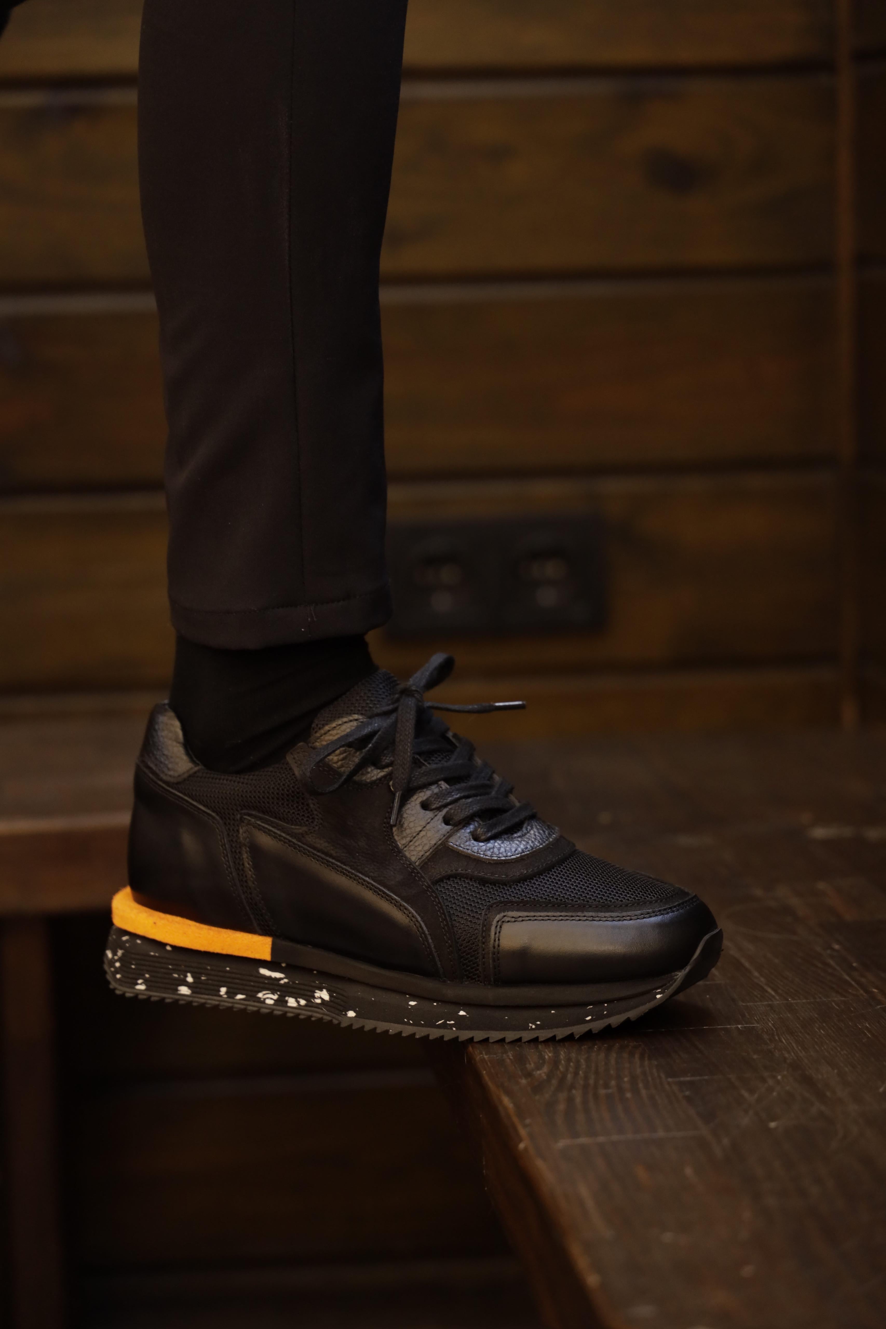 Bojoni Pineto Black Orange Striped  Shoes