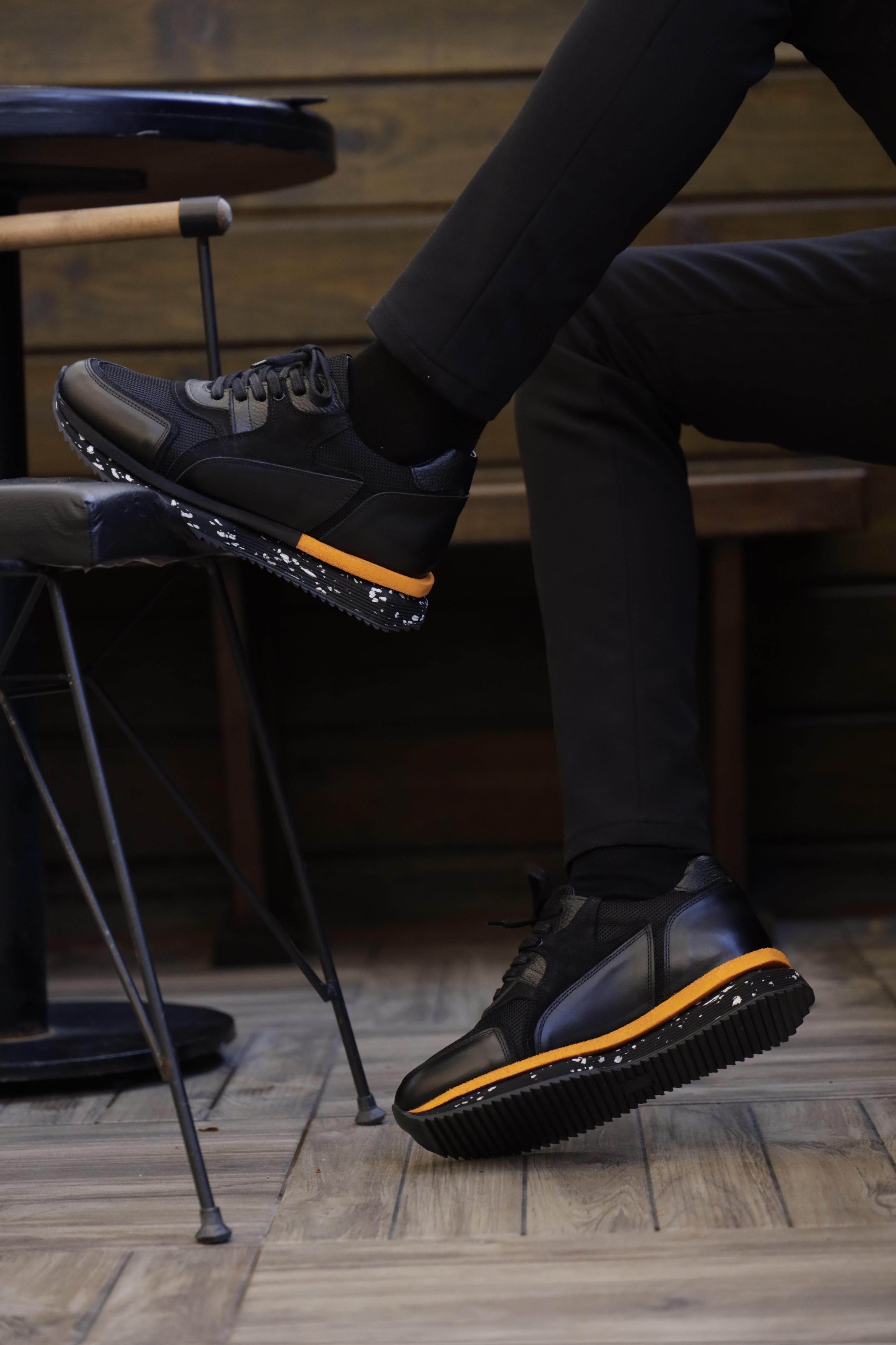 Bojoni Pineto Black Orange Striped  Shoes