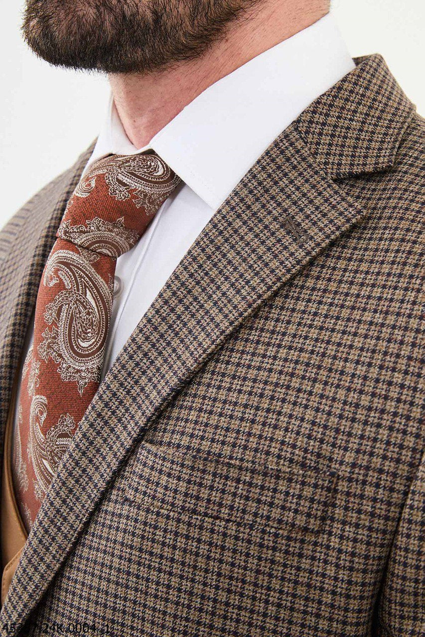 Bojoni Belmonte Brown Plaid Patterned Slim Fit Suit