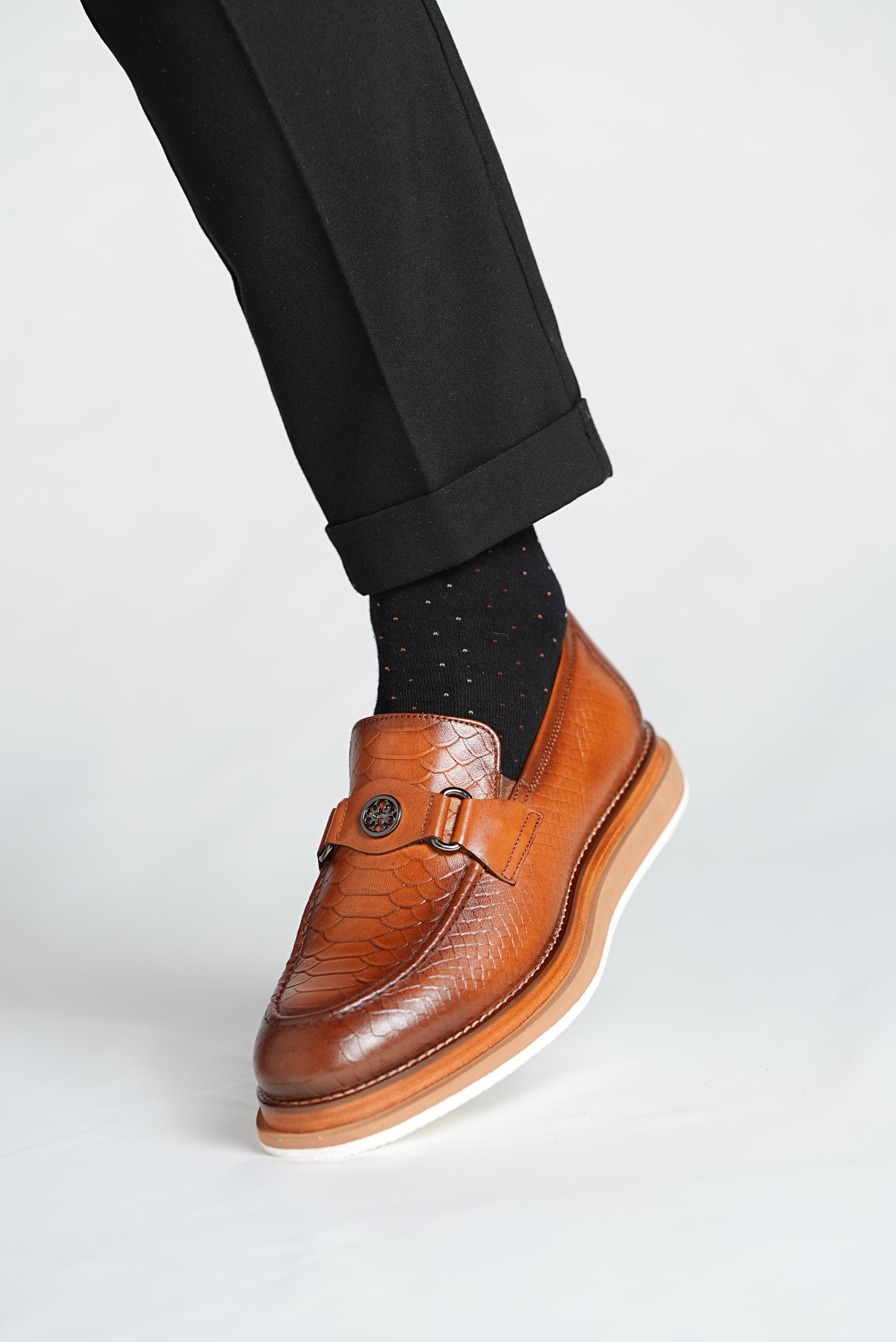 Bojoni Pineto Light Brown Croco Pattern Loafer  Shoes