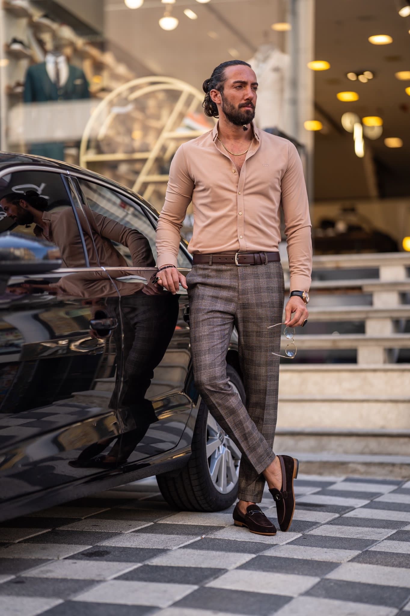 Bojoni Milford Beige Slim Fit Textured Cotton Shirt