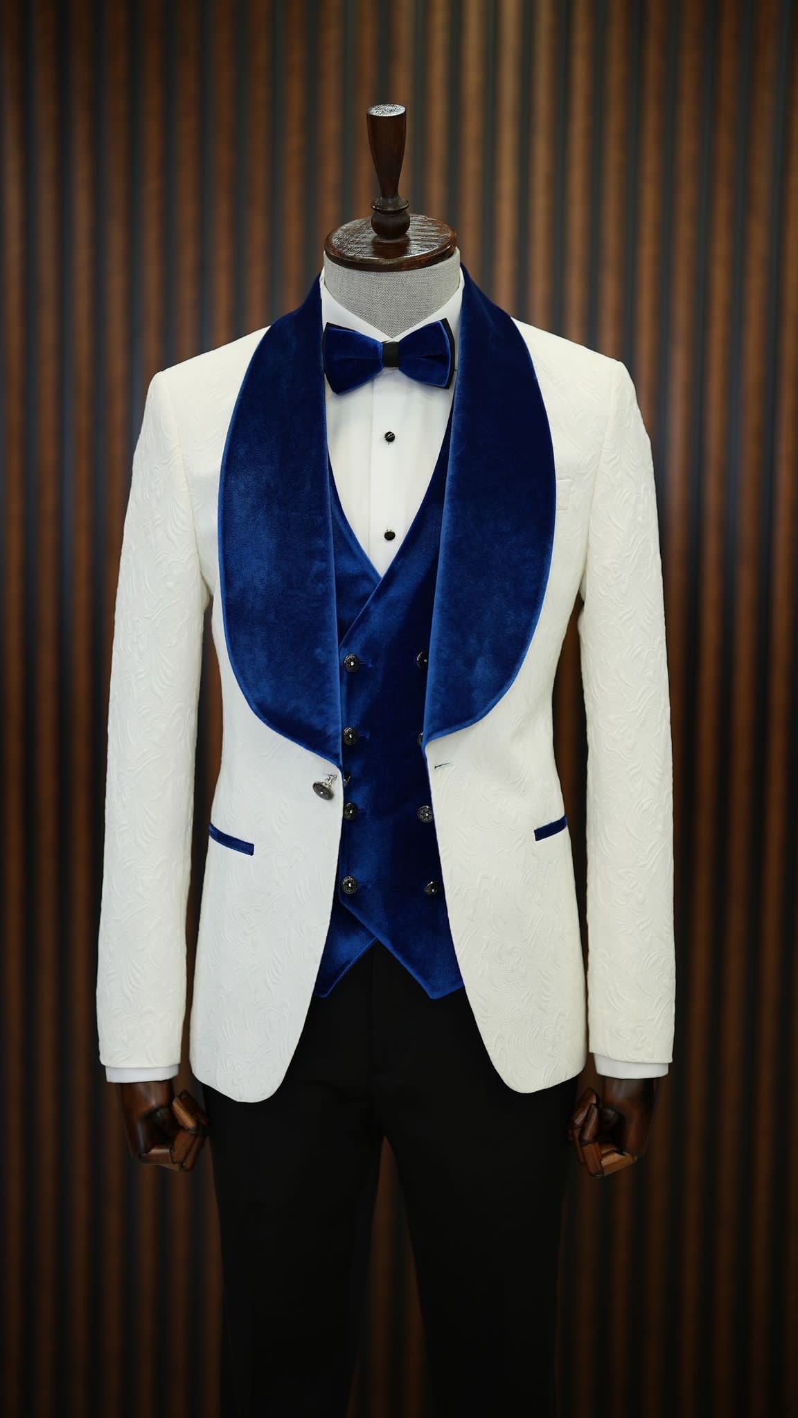Bojoni Paruri Blue Slim Fit Velvet Shawl Lapel Wool Tuxedo