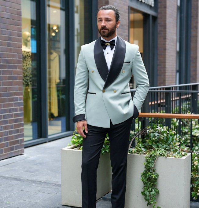 Bojoni Gatsby Double Breasted Shawl Collar Mint Tuxedo