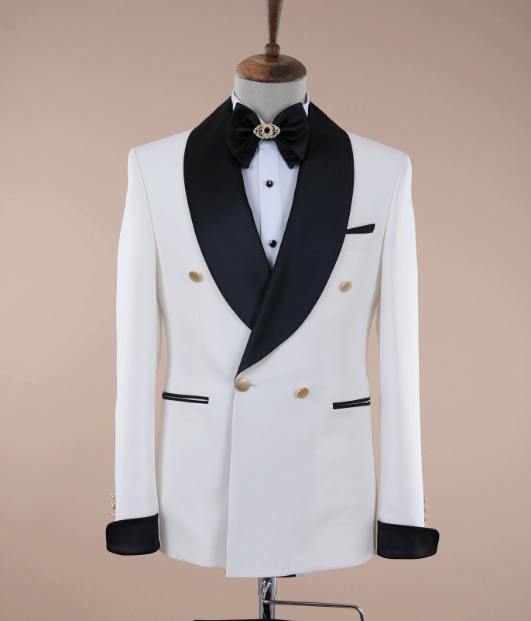 Bojoni Gatsby Double Breasted Shawl Collar White Tuxedo