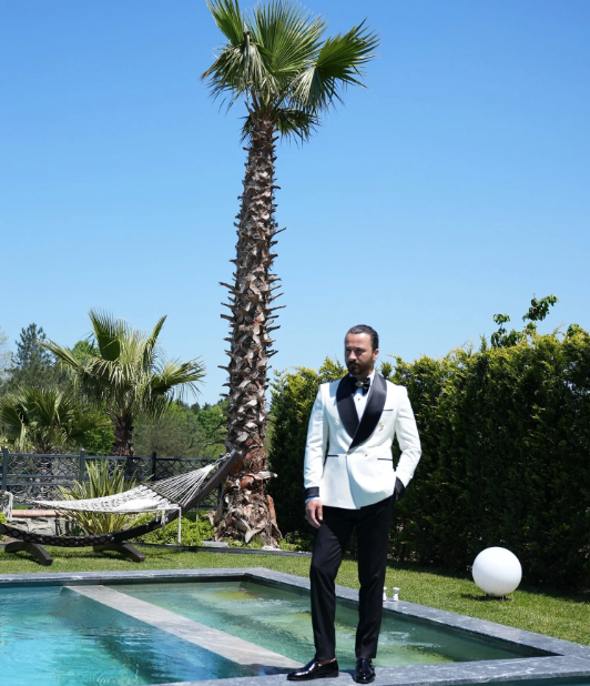 Bojoni Gatsby Double Breasted Shawl Collar White Tuxedo
