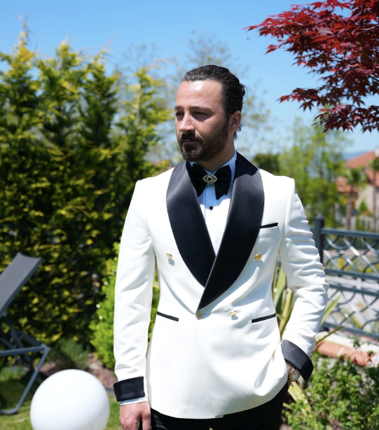 Bojoni Gatsby Double Breasted Shawl Collar White Tuxedo
