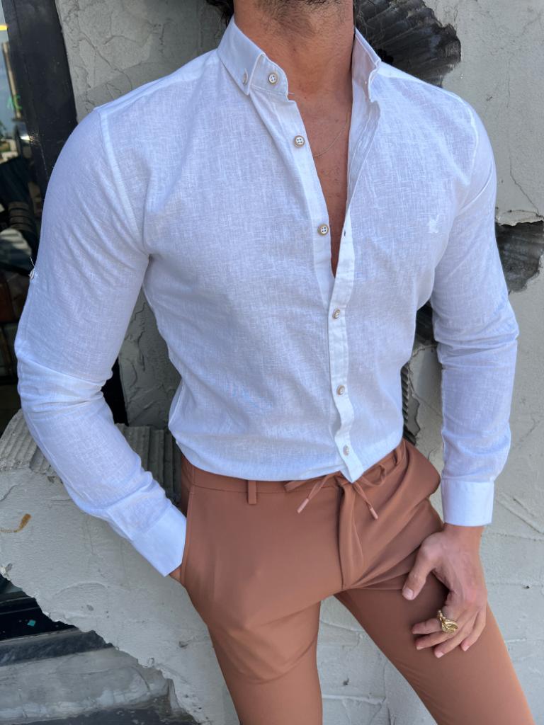 Margi Slim Fit Botton Collared White Shirt