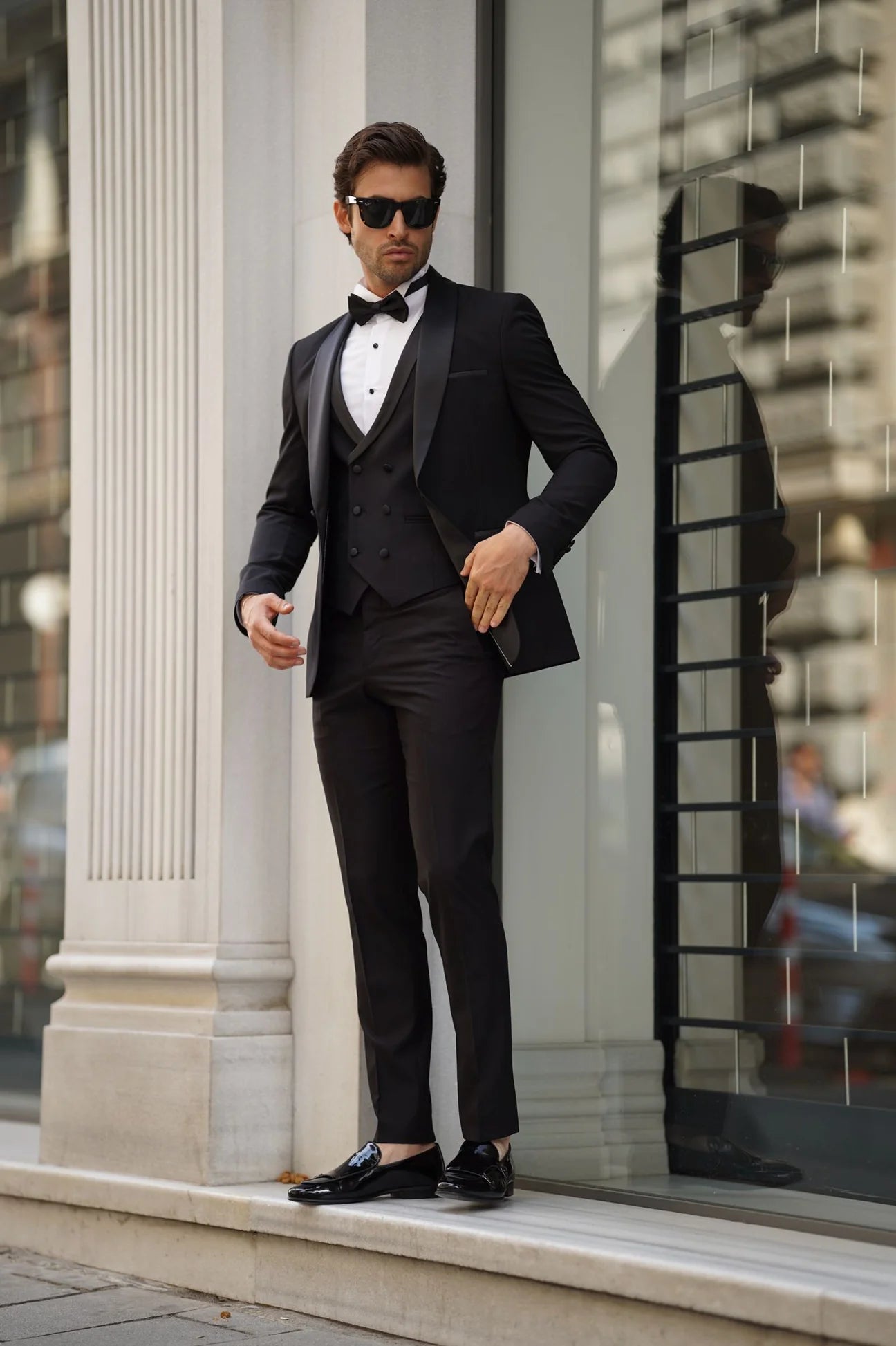 Bojoni Ravenna Slim Fit High Quality Shawl Collar Black Tuxedo Suit