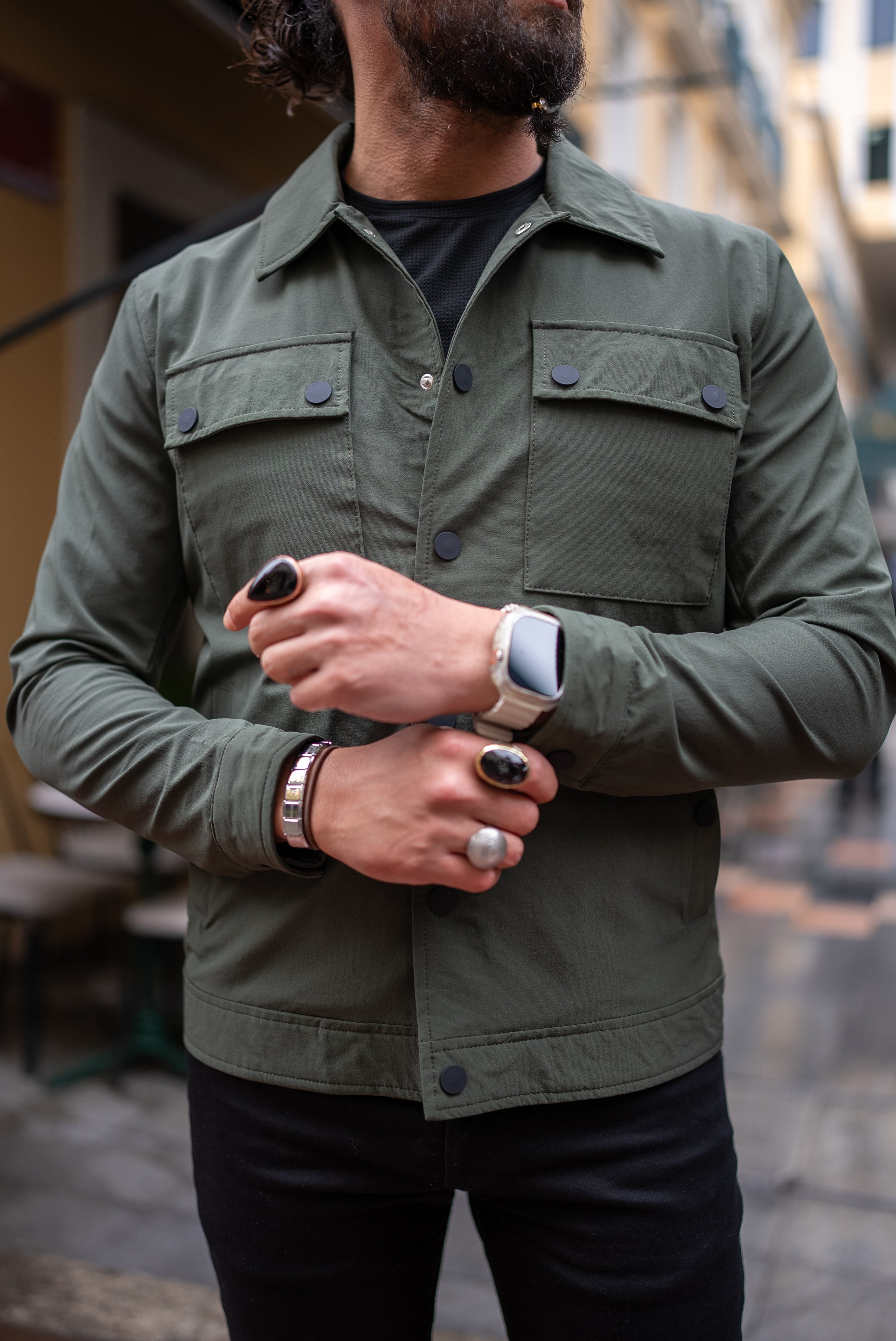 Bojoni Elko Khaki Slim Fit Double Pocket Buttoned Coat