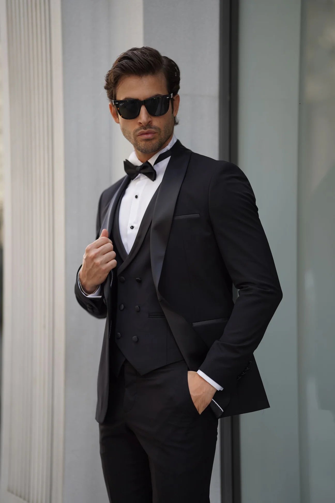 Bojoni Ravenna Slim Fit High Quality Shawl Collar Black Tuxedo Suit