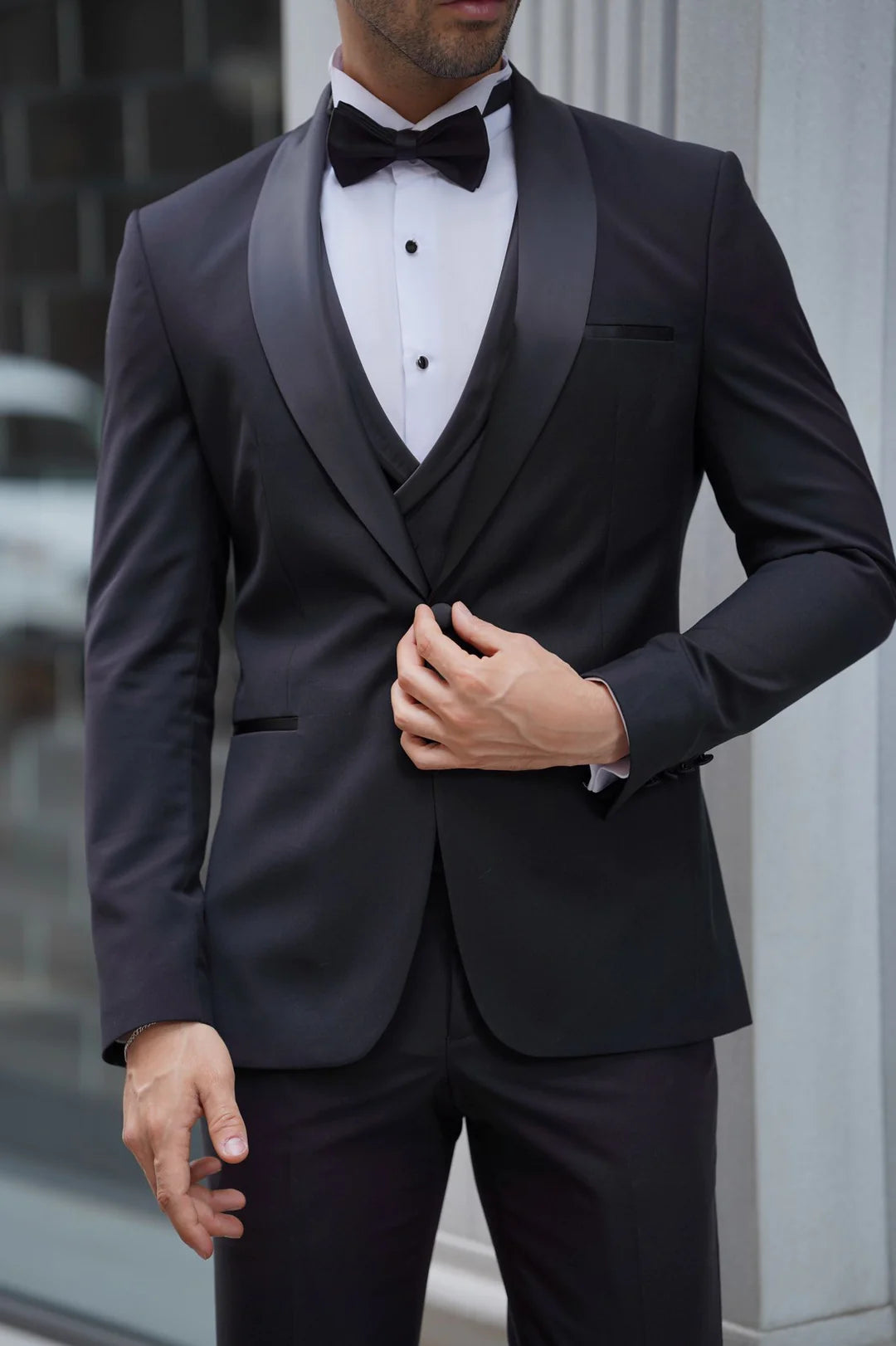 Bojoni Ravenna Slim Fit High Quality Shawl Collar Black Tuxedo Suit