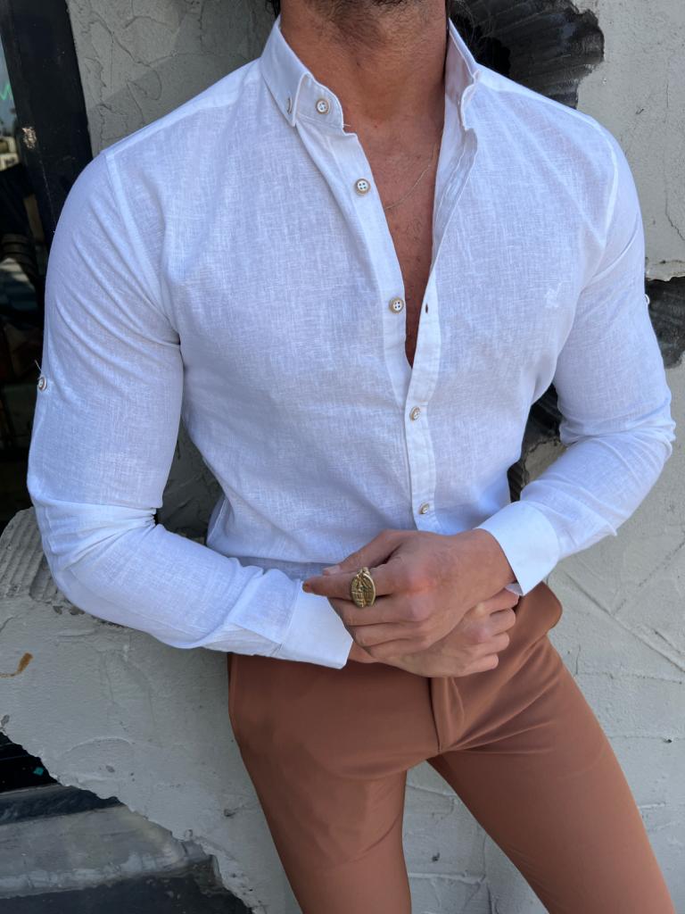 Margi Slim Fit Botton Collared White Shirt