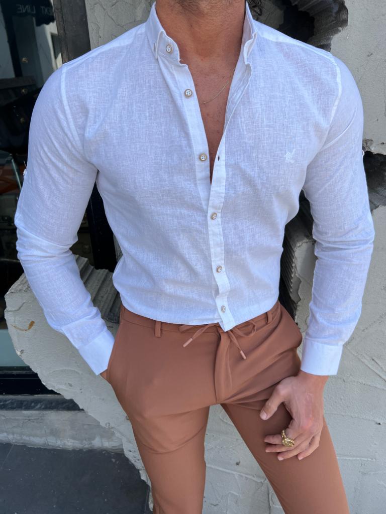 Margi Slim Fit Botton Collared White Shirt