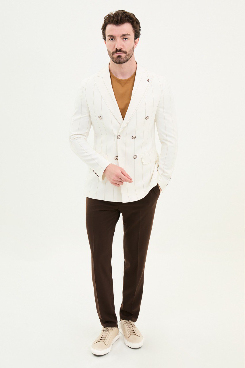 Bojoni Torretta Slim Fit White Double Breasted Blazer