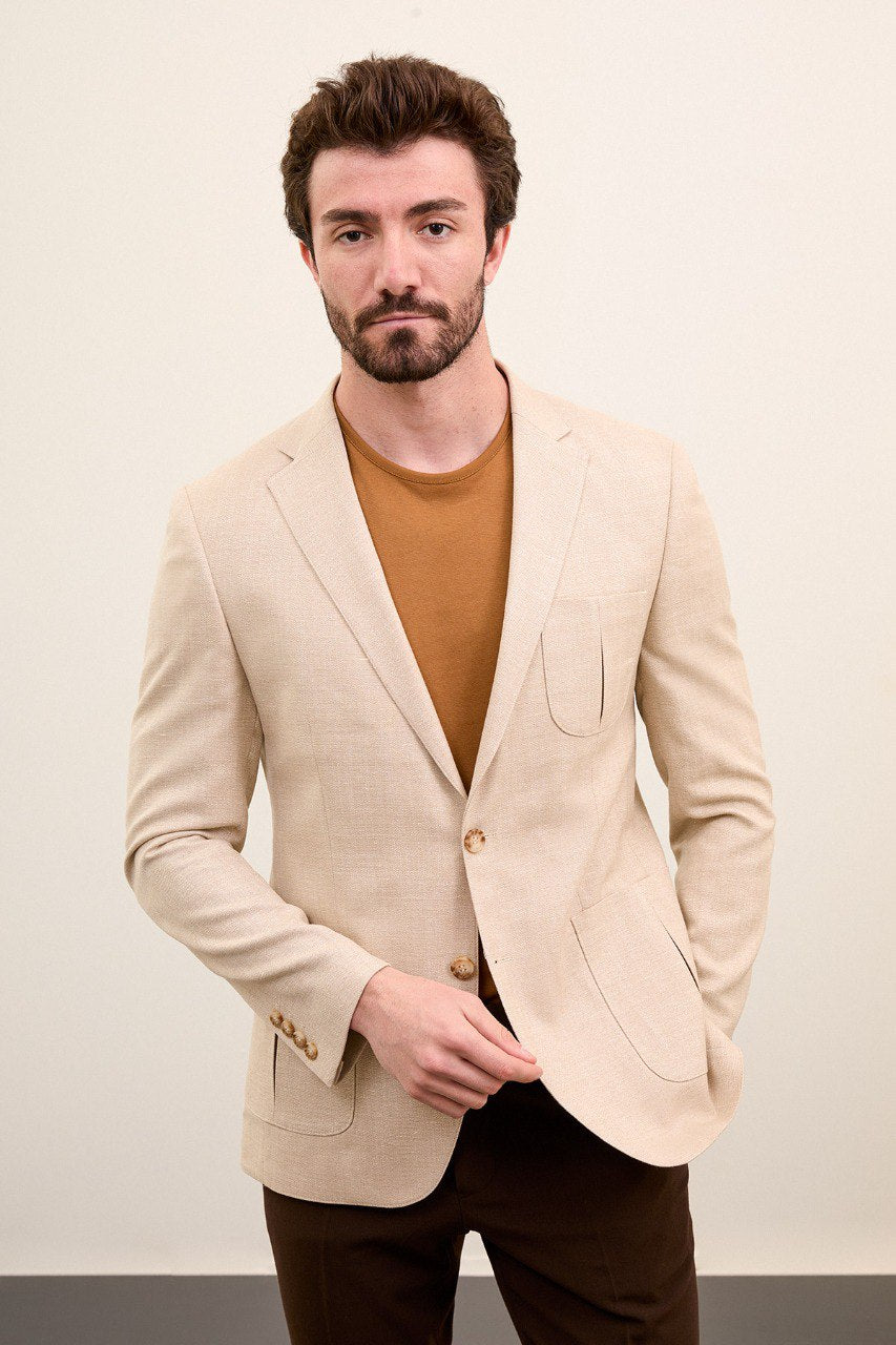 Bojoni Torretta Slim Fit Beige Blazer
