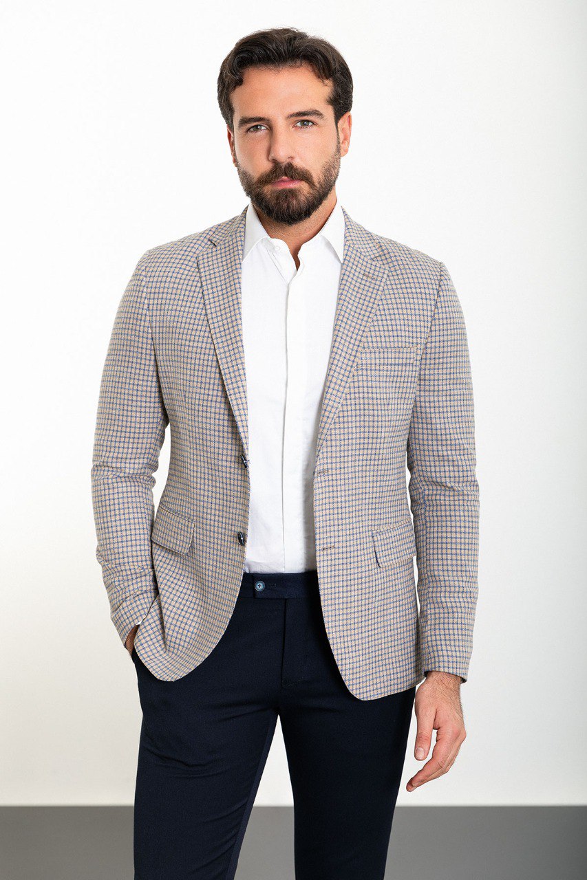 Bojoni Torretta Slim Fit Grey Plaid Blazer