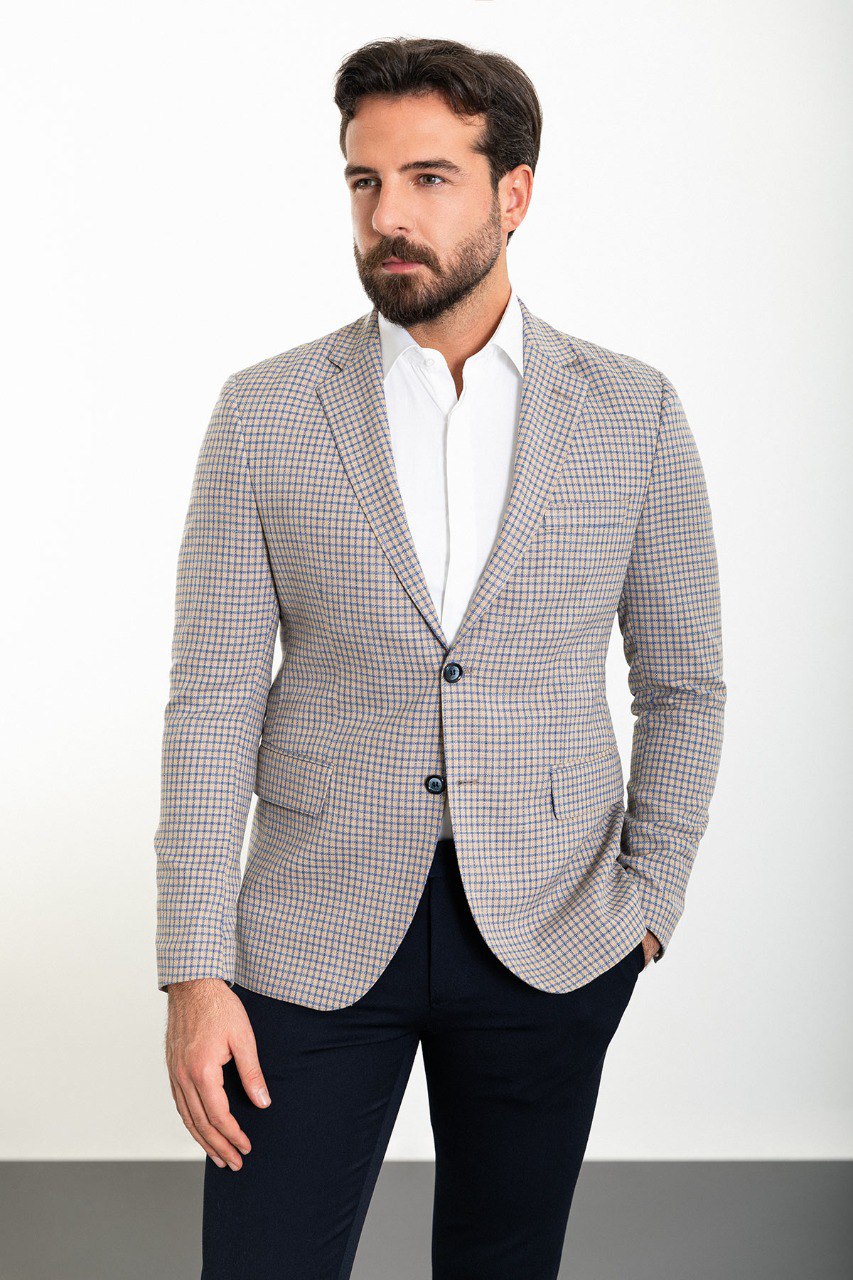 Bojoni Torretta Slim Fit Grey Plaid Blazer