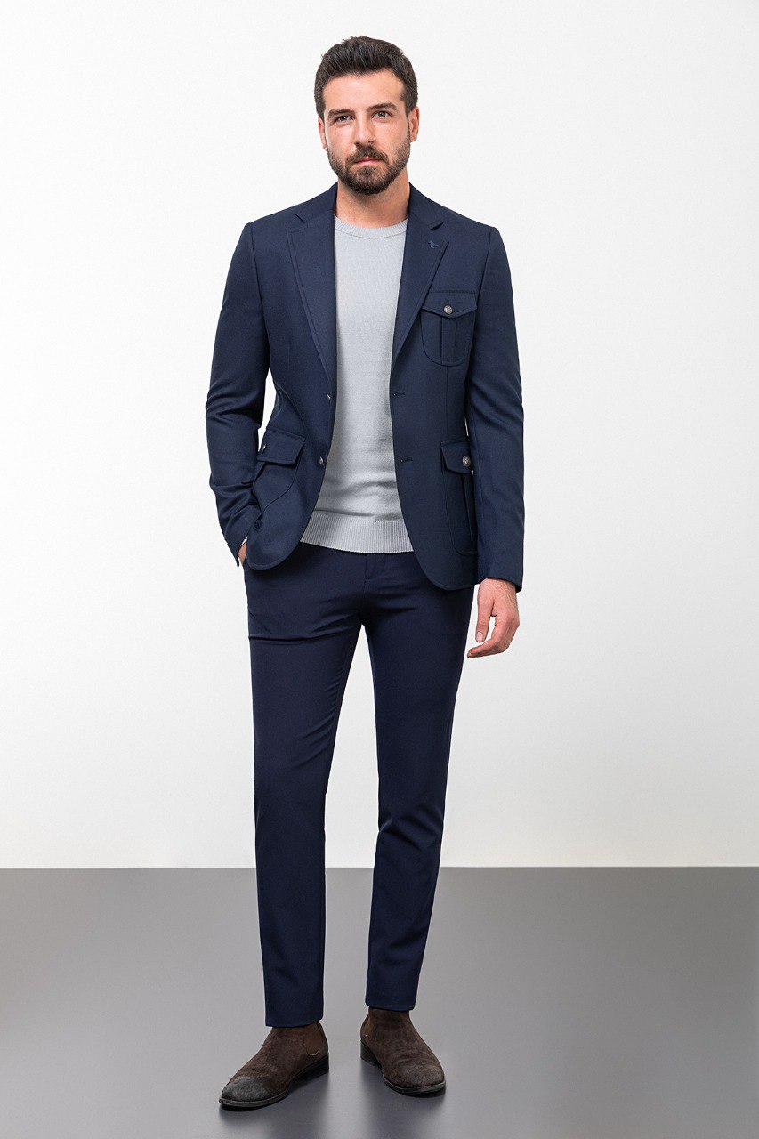 Bojoni Torretta Slim Fit Navy Blue Blazer