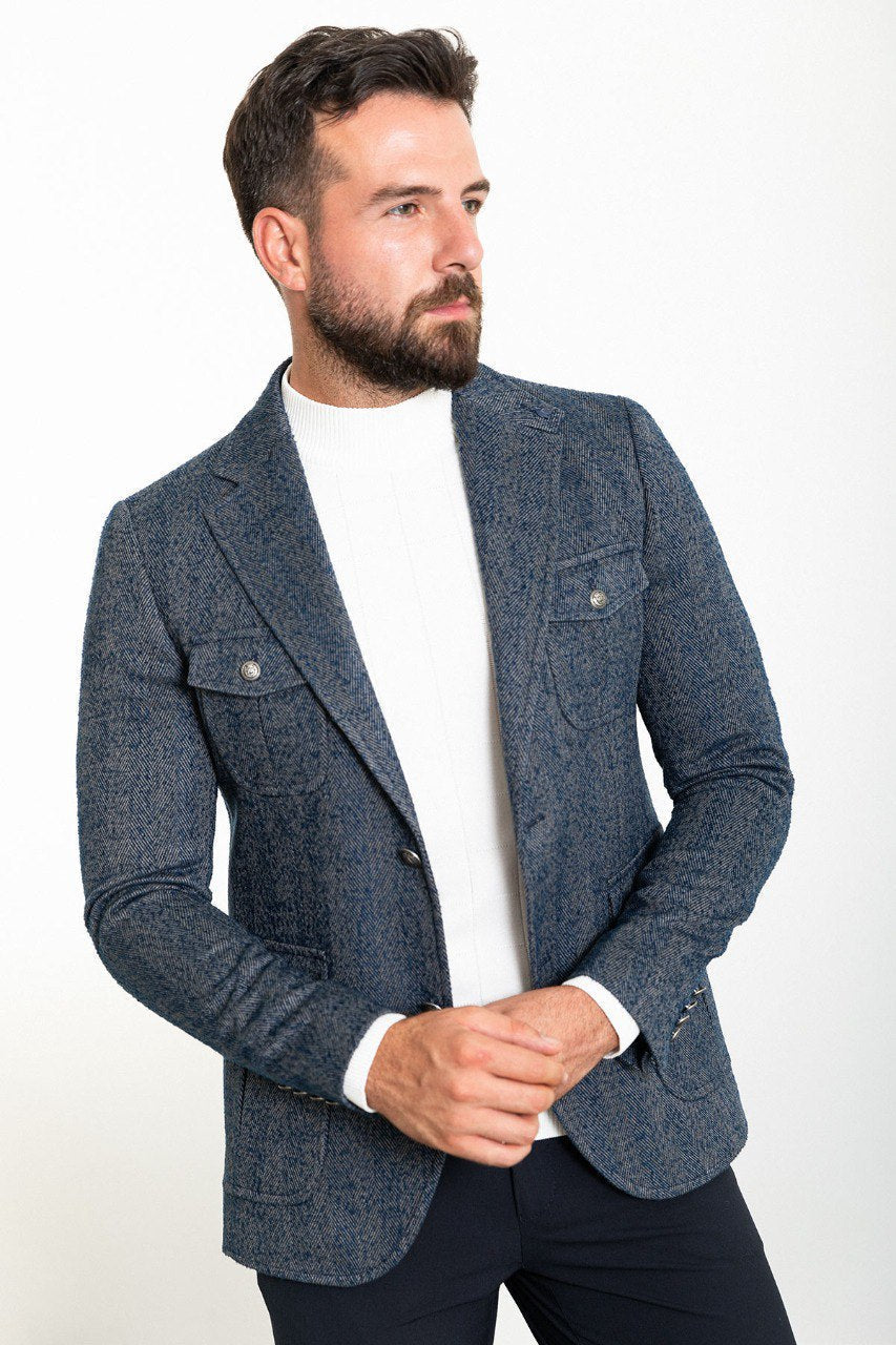 Bojoni Torretta Slim Fit Blue Blazer