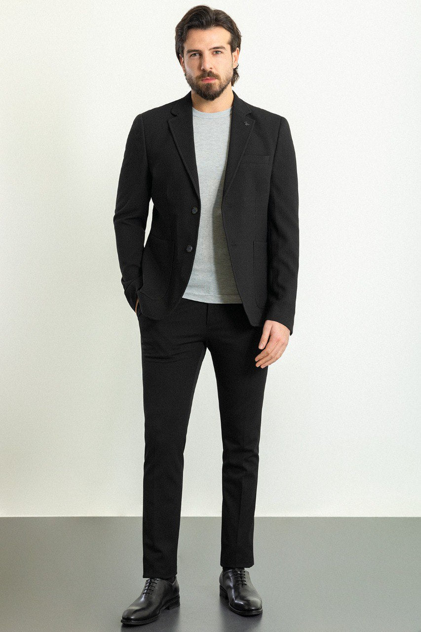 Bojoni Torretta Slim Fit Woven Black Blazer