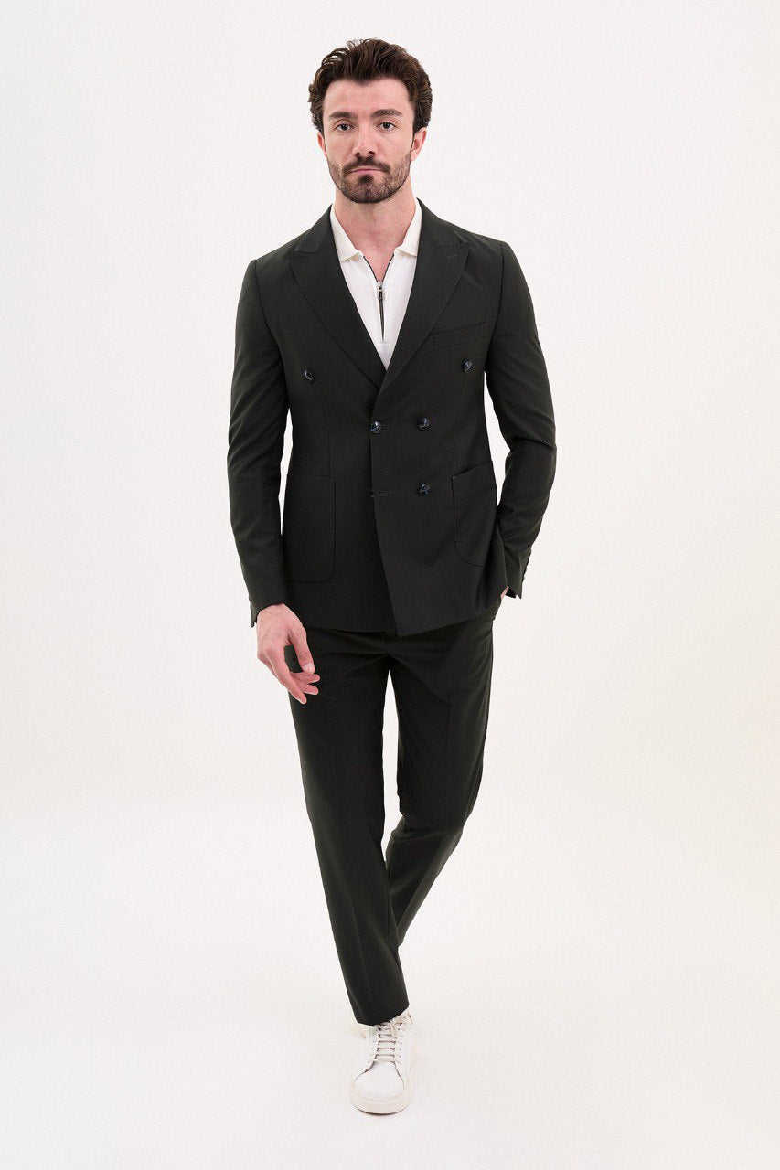 Bojoni Pezza Slim Fit Black Double Breasted Blazer