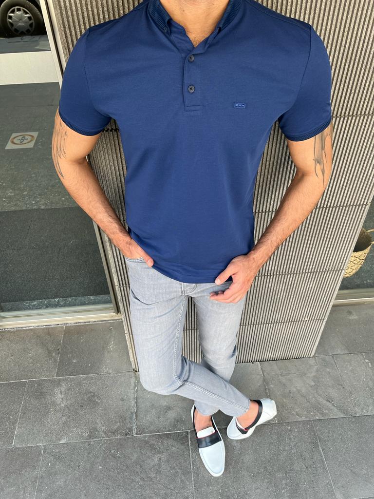 Giovanni Mannelli Slim Fit Blue Polo Tees