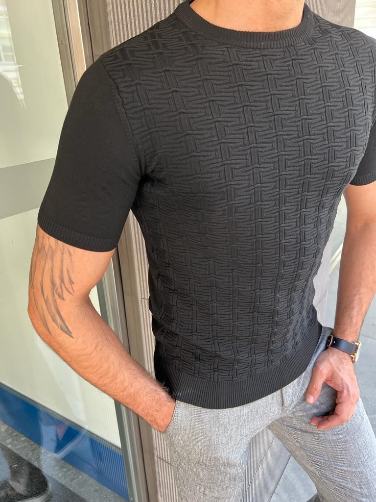 Giovanni Mannelli Slim Fit Plaid Black Knit Tees