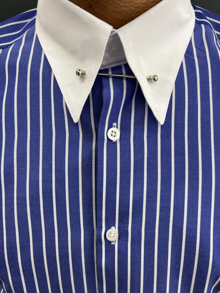 Bojoni Uluwatu Slim Fit Italian Collar Striped Blue Shirt
