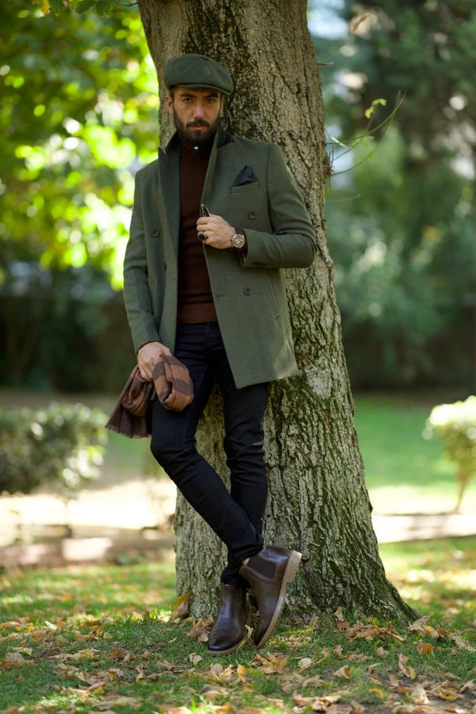 Bojoni Astoria Slim Fit Double Breasted Khaki Cachet Coat