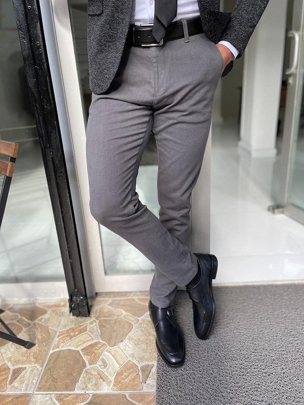 Bastoni Gray Slim Fit Cotton Lycra Pants-baagr.myshopify.com-Pants-BOJONI