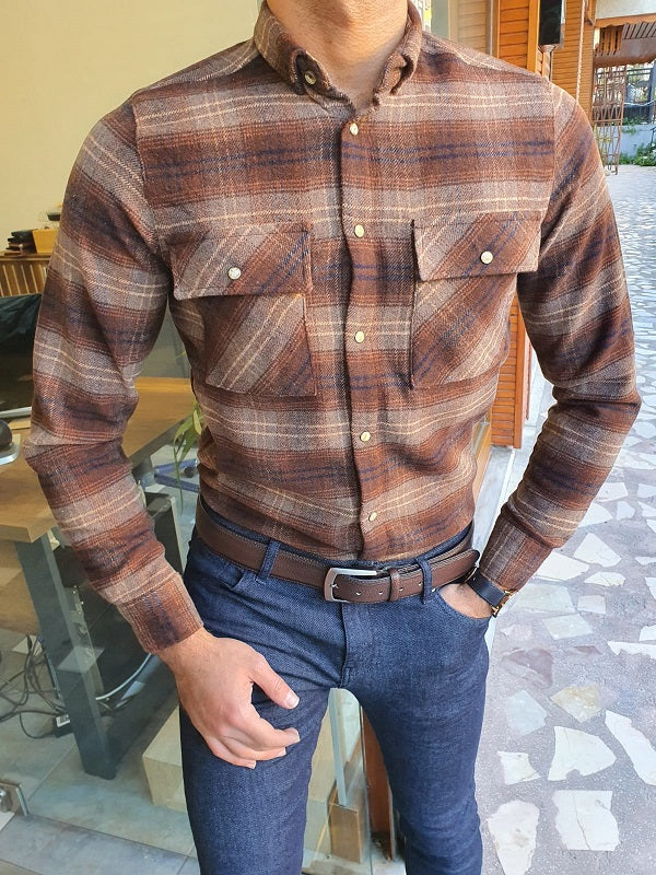 Bojo Brown Slim Fit Plaid Lumberjack Shirt-baagr.myshopify.com-Shirt-BOJONI