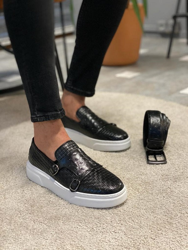 Bojoni Black Woven Leather Monk Strap Loafers-baagr.myshopify.com-shoes2-BOJONI