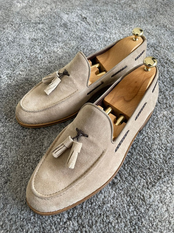 Bojo Beige Suede Tassel Loafers-baagr.myshopify.com-shoes2-BOJONI